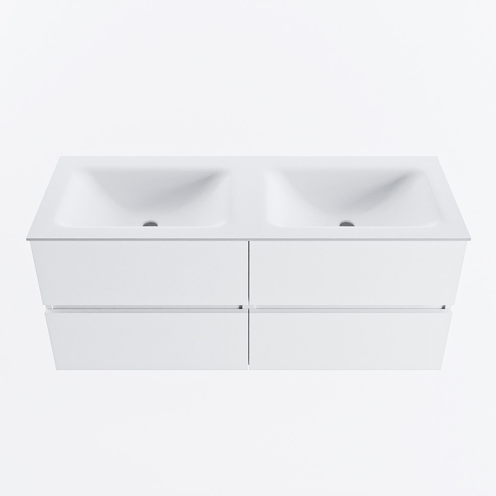 Mondiaz VICA 120cm badmeubel onderkast Talc 4 lades. Wastafel CLOUD dubbel 2 kraangaten, kleur Talc.