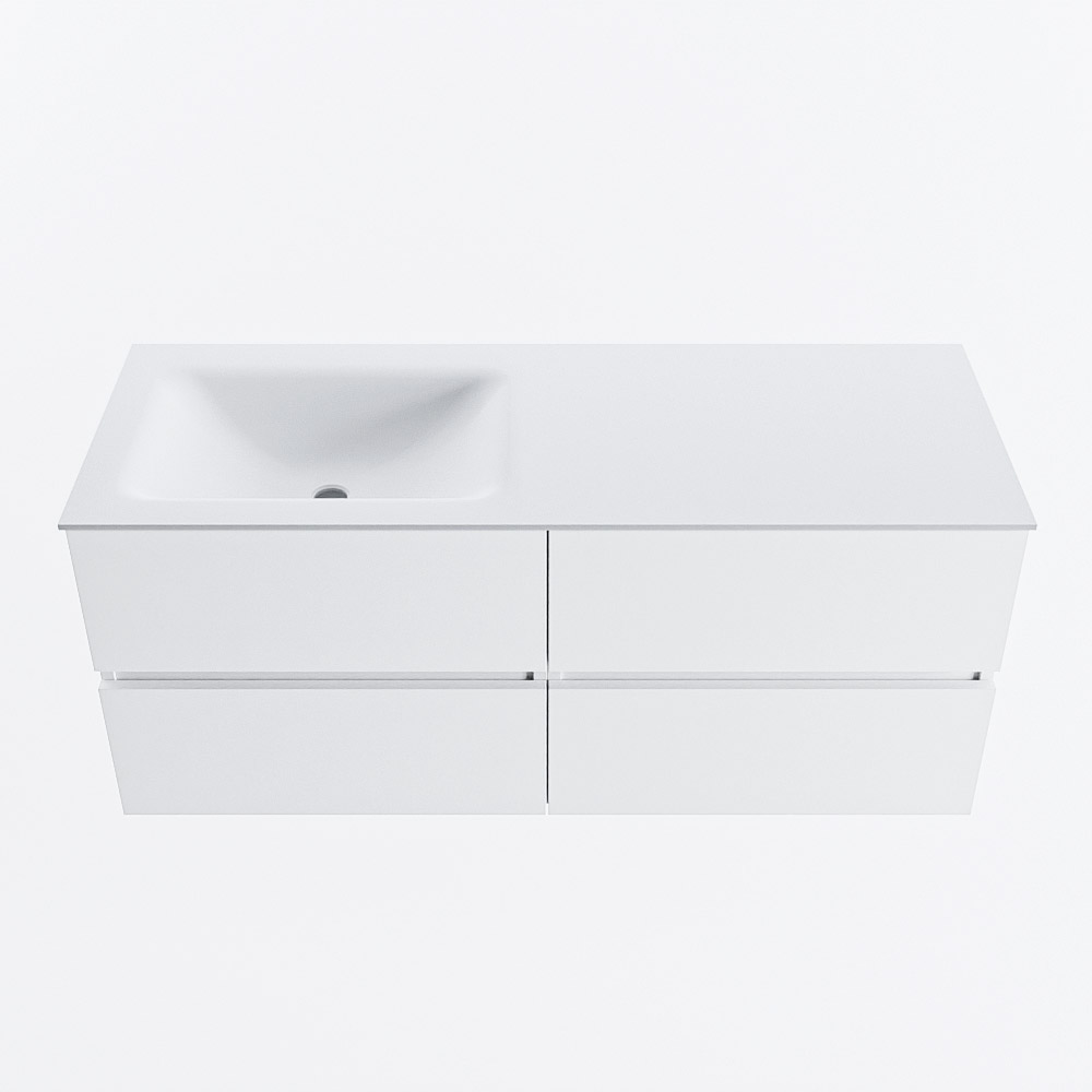Mondiaz VICA 120cm badmeubel onderkast Talc 4 lades. Wastafel CLOUD links zonder kraangat, kleur Talc.