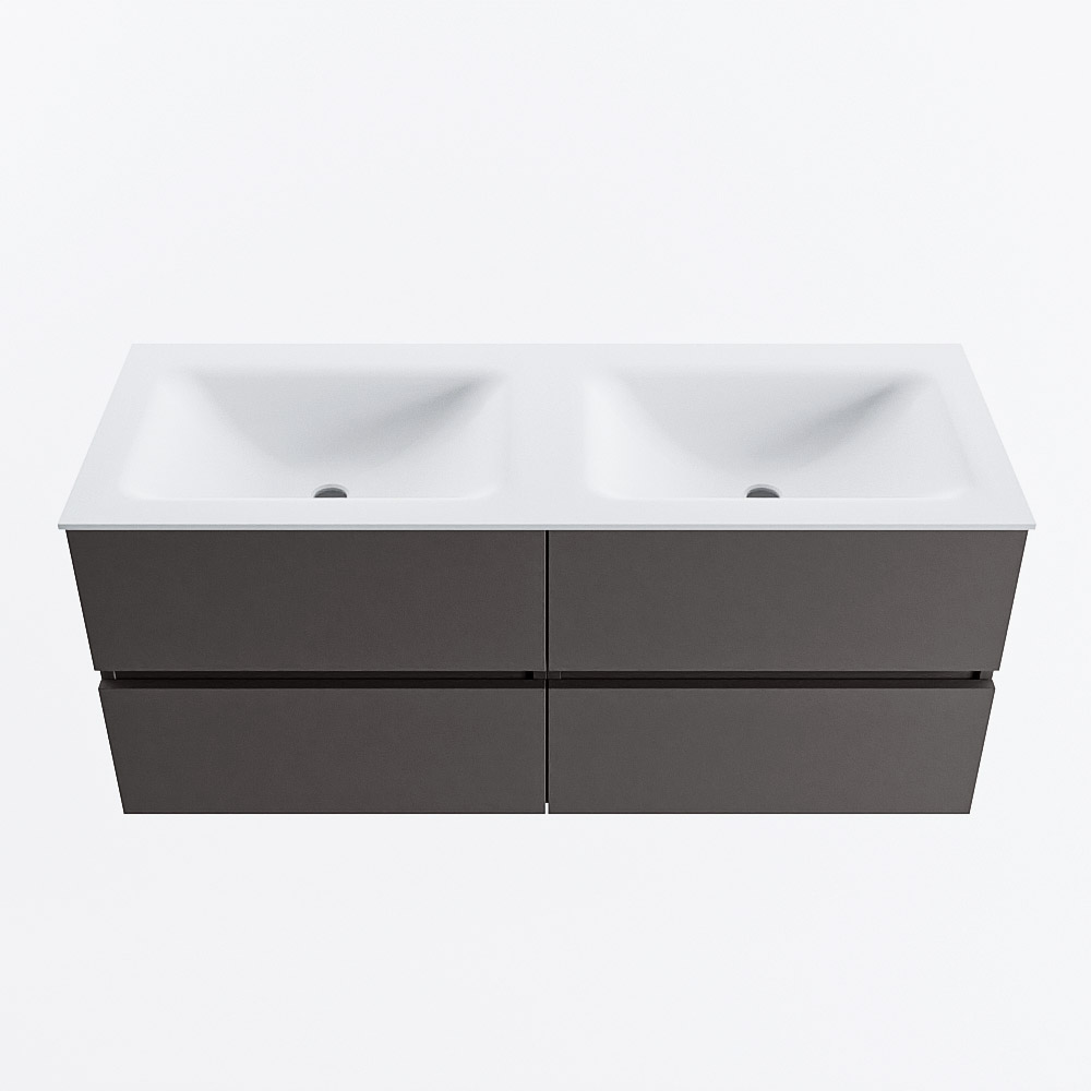 Mondiaz VICA 120cm badmeubel onderkast Dark Grey 4 lades. Wastafel CLOUD dubbel zonder kraangat, kleur Talc.