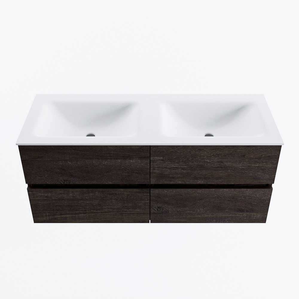 Mondiaz VICA 120cm badmeubel onderkast Dark Brown 4 lades. Wastafel CLOUD dubbel 2 kraangaten, kleur Talc.