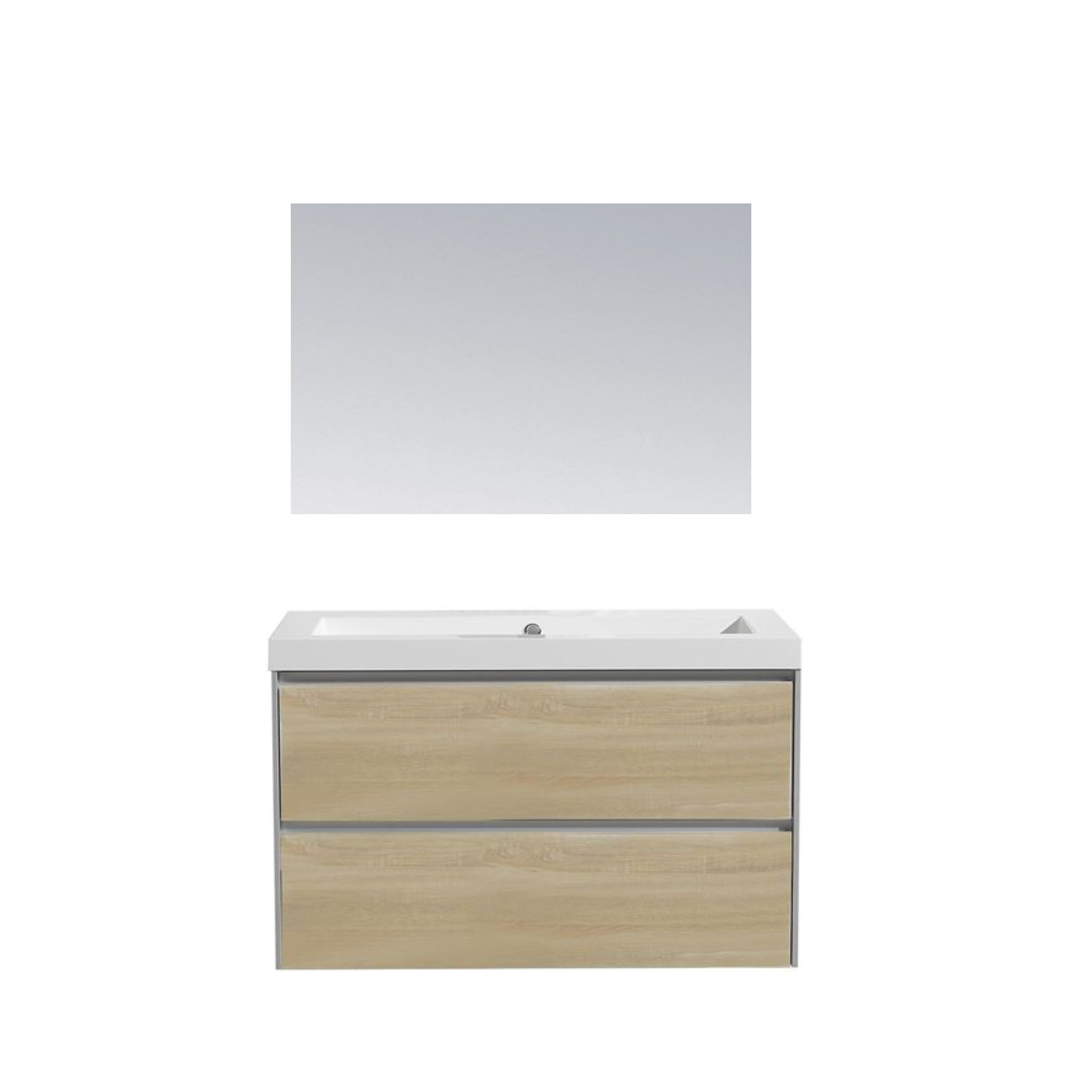 Sanilux Badkamermeubel  PL 80 Greeploos Incl Spiegel En Wastafel Light Wood Multiplex 80x47x50 cm