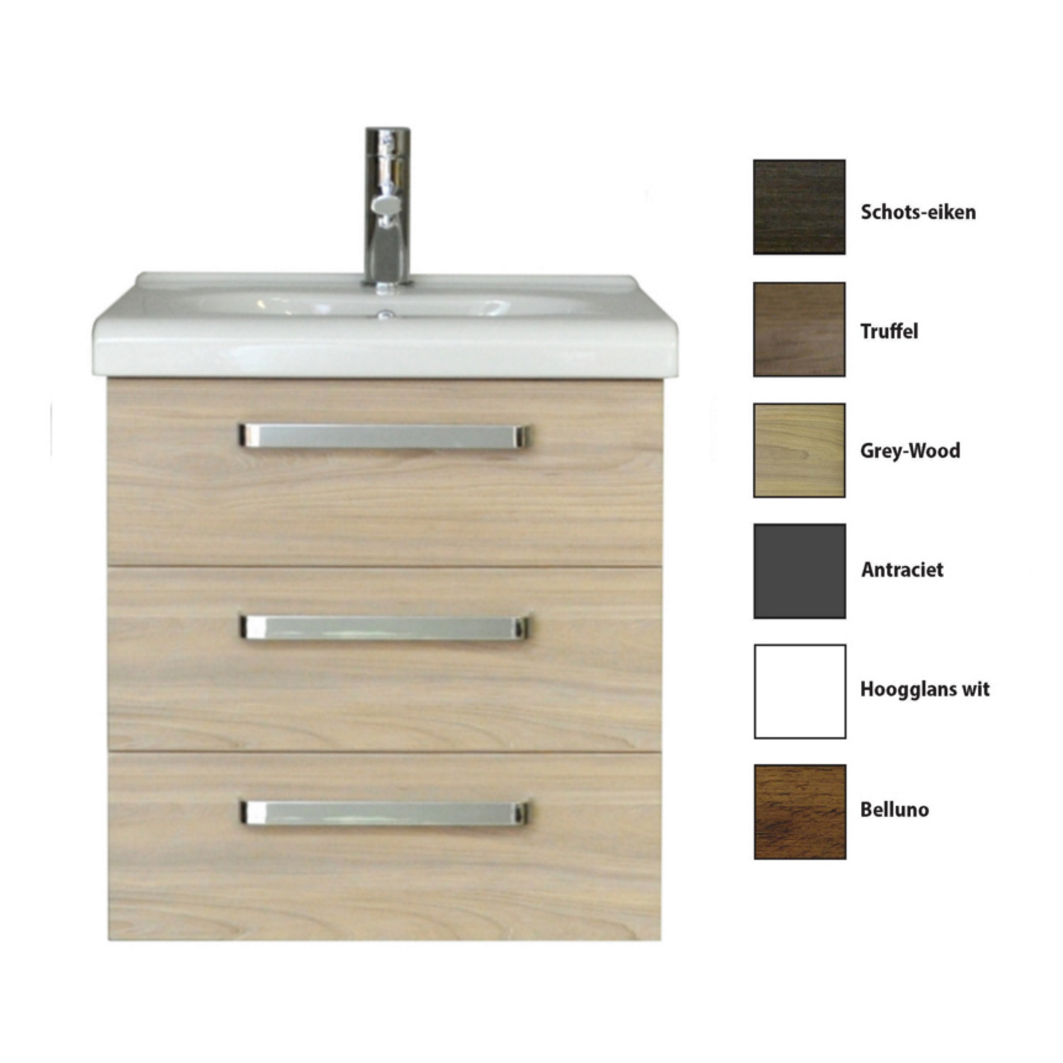Sanicare Badkamermeubelset  Q9 3 Laden 65cm Truffel (spiegel optioneel)
