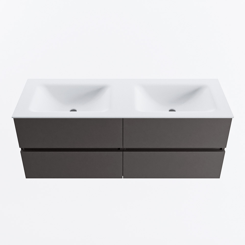Mondiaz VICA 130cm badmeubel onderkast Dark Grey 4 lades. Wastafel CLOUD dubbel 2 kraangaten, kleur Talc.