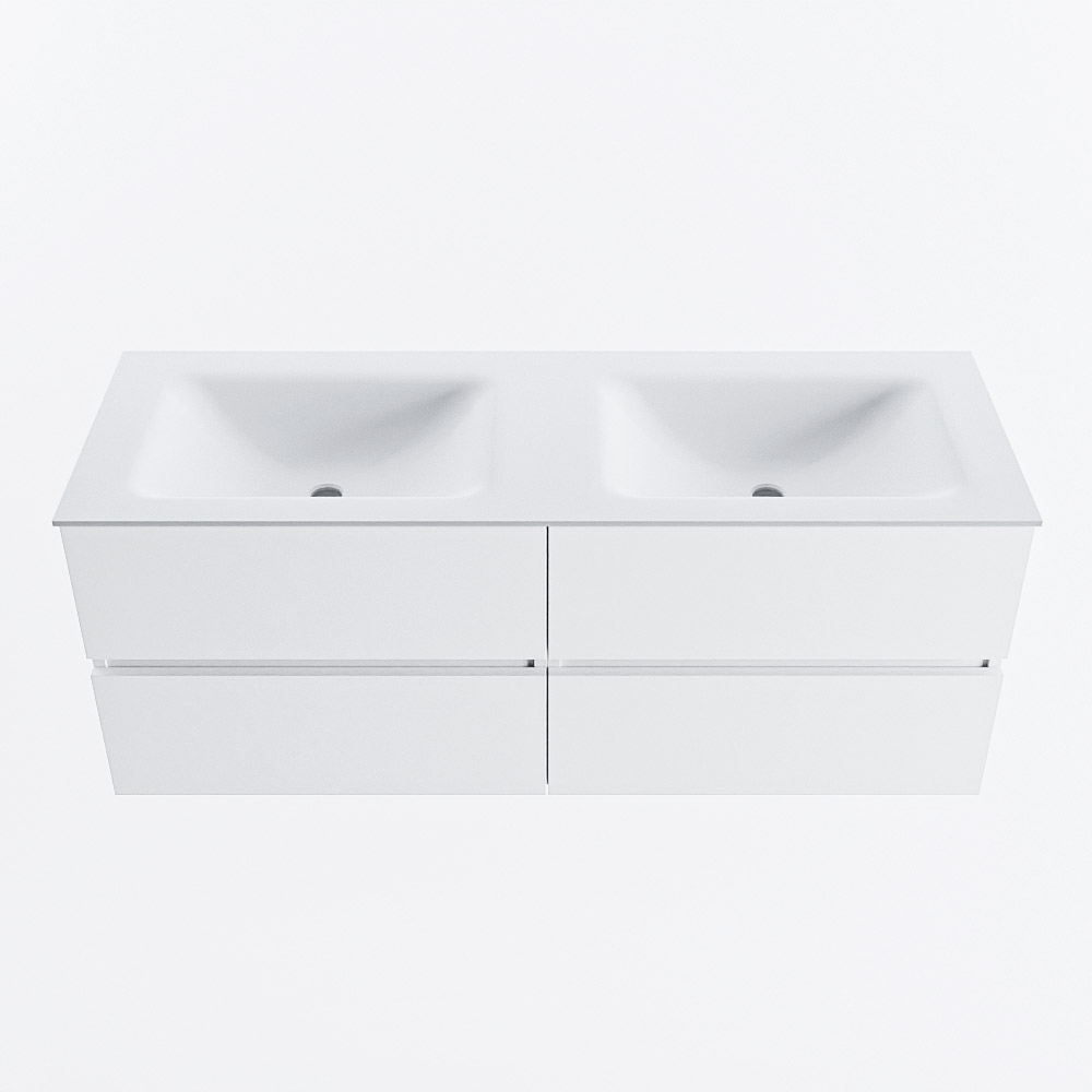 Mondiaz VICA 130cm badmeubel onderkast Talc 4 lades. Wastafel CLOUD dubbel 2 kraangaten, kleur Talc.