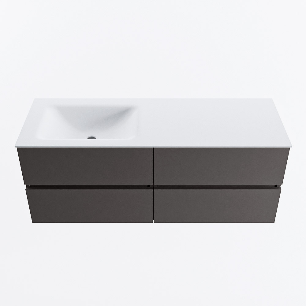 Mondiaz VICA 130cm badmeubel onderkast Dark Grey 4 lades. Wastafel CLOUD links 1 kraangat, kleur Talc.