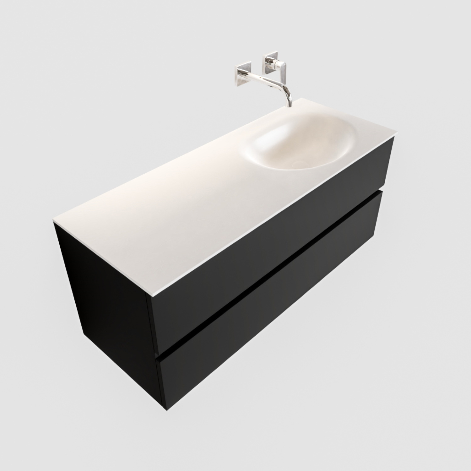 Boss & Wessing Badkamermeubel Solid Surface BWS Stockholm 120x45 cm Mat Zwart Urban Rechts (0 kraangaten)