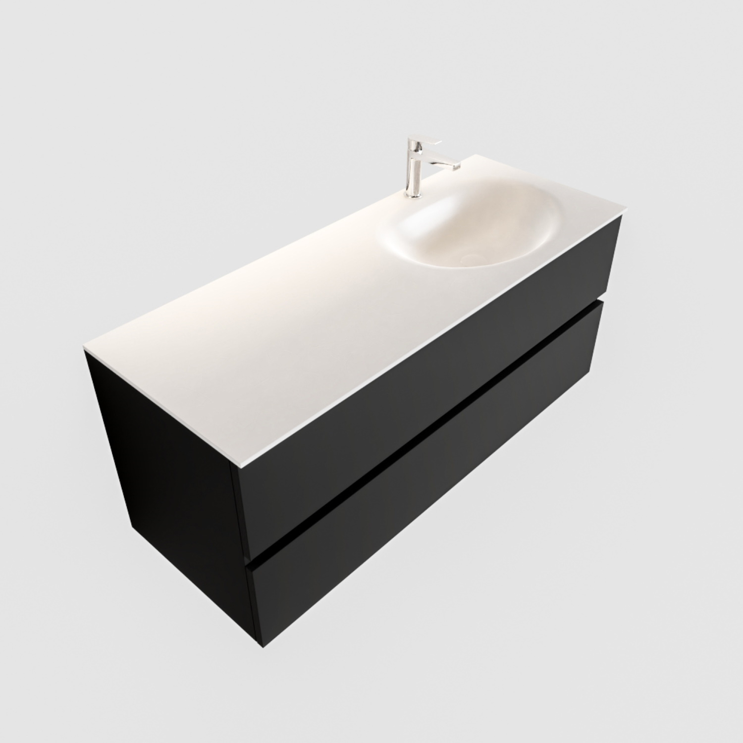 Boss & Wessing Badkamermeubel Solid Surface BWS Stockholm 120x45 cm Mat Zwart Urban Rechts (1 kraangat)