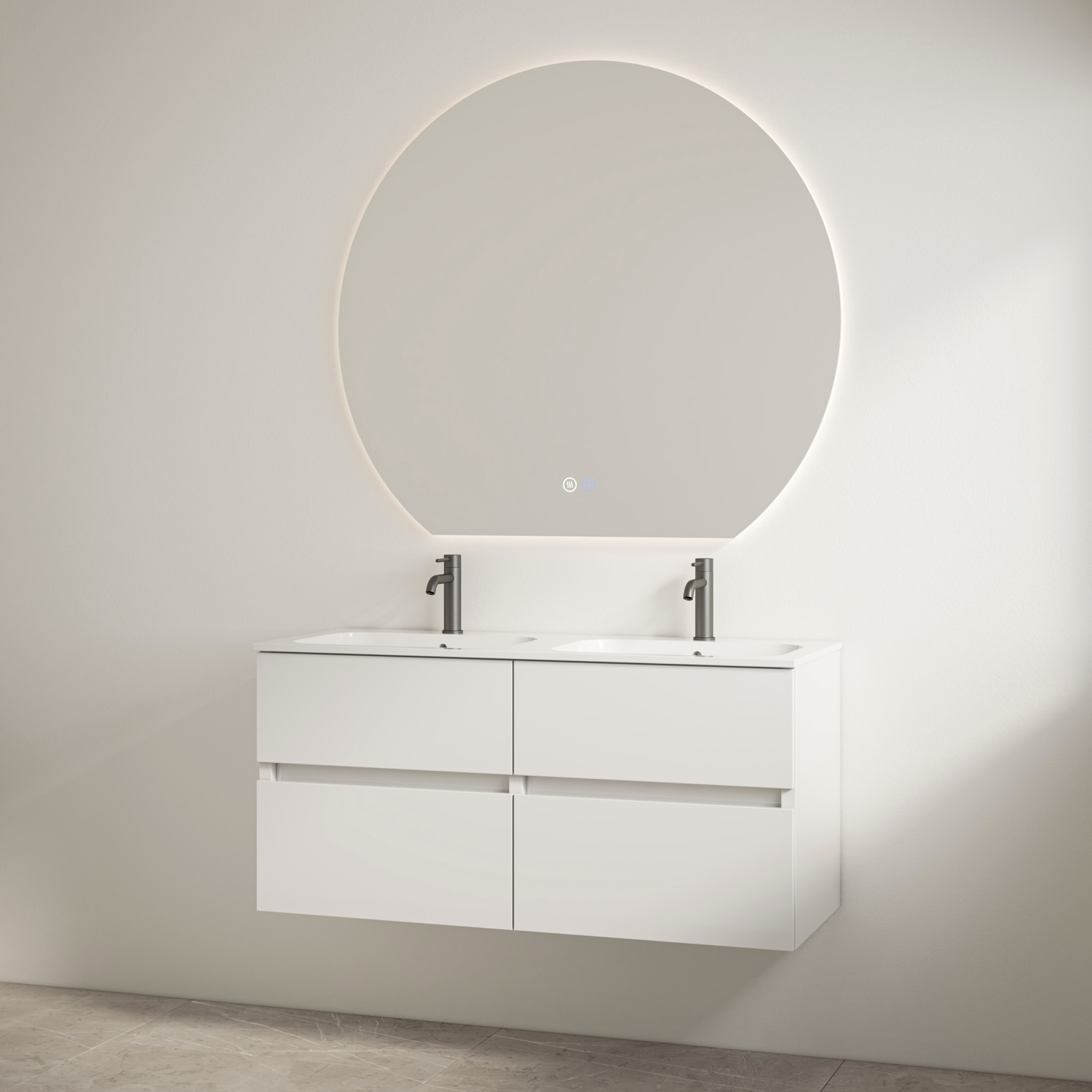 Best Design Duo Wastafel 2 Kraangaten met Onderkast  Bora 120 cm Glans Wit