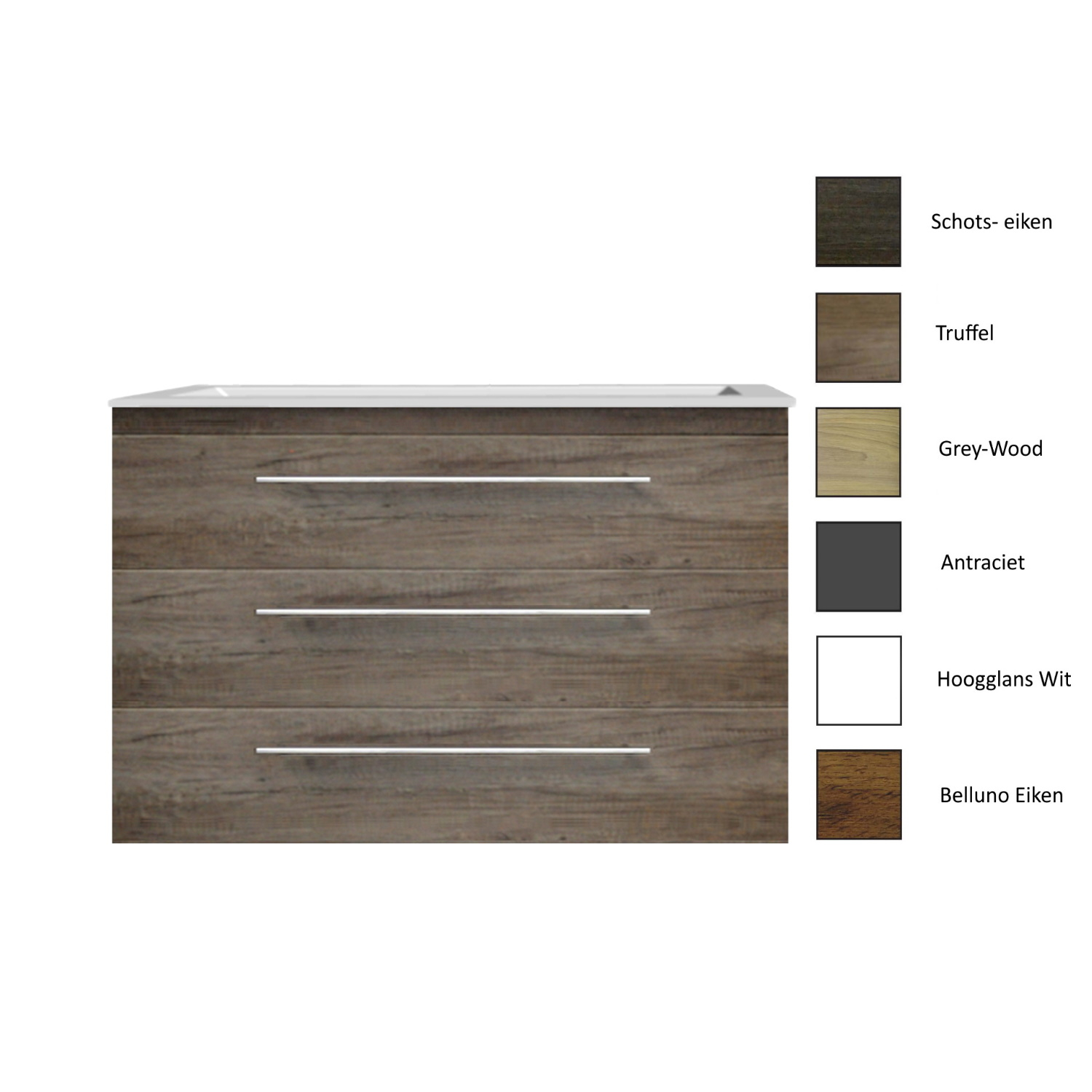 Sanicare Badkamermeubelset  Q4 Drie Soft-Close Laden 100x45 cm Antraciet (0,1 of 2 Kraangaten)