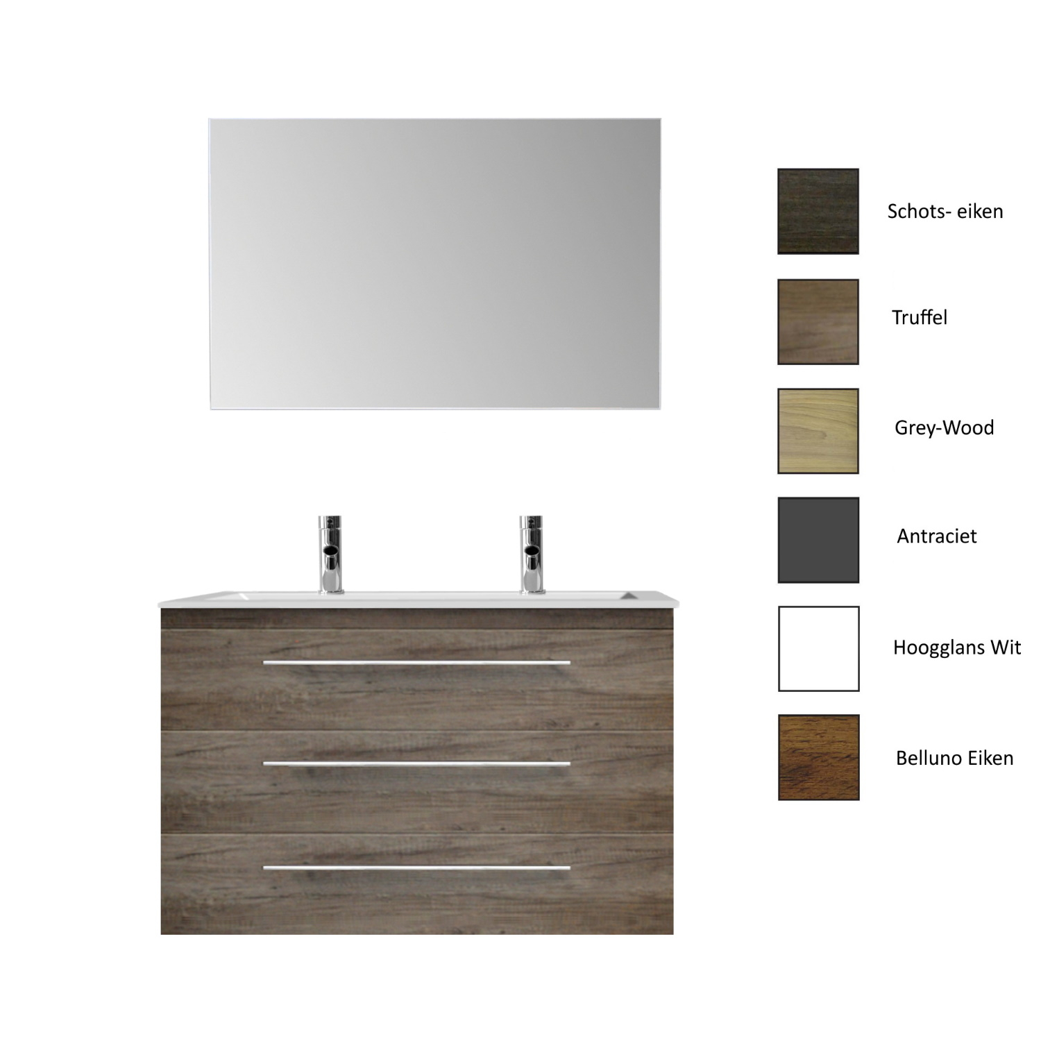 Sanicare Badkamermeubelset  Q4 Drie Soft-Close Laden 100x45 cm Truffel (0,1 of 2 Kraangaten)