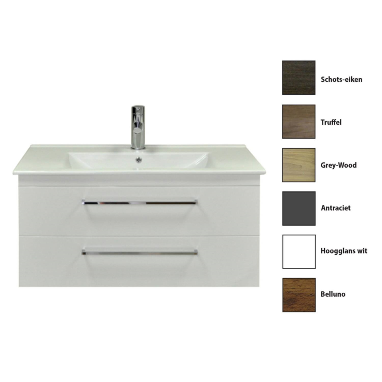 Sanicare Badkamermeubelset  Q6 Twee Laden Chromen Greep 100 cm Belluno Eiken