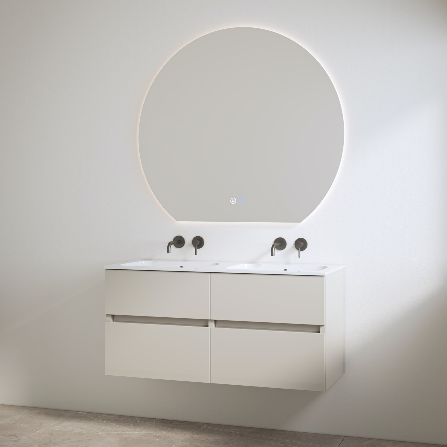 Best Design Duo Wastafel zonder Kraangaten met Onderkast  Bora 120 cm Mat Taupe