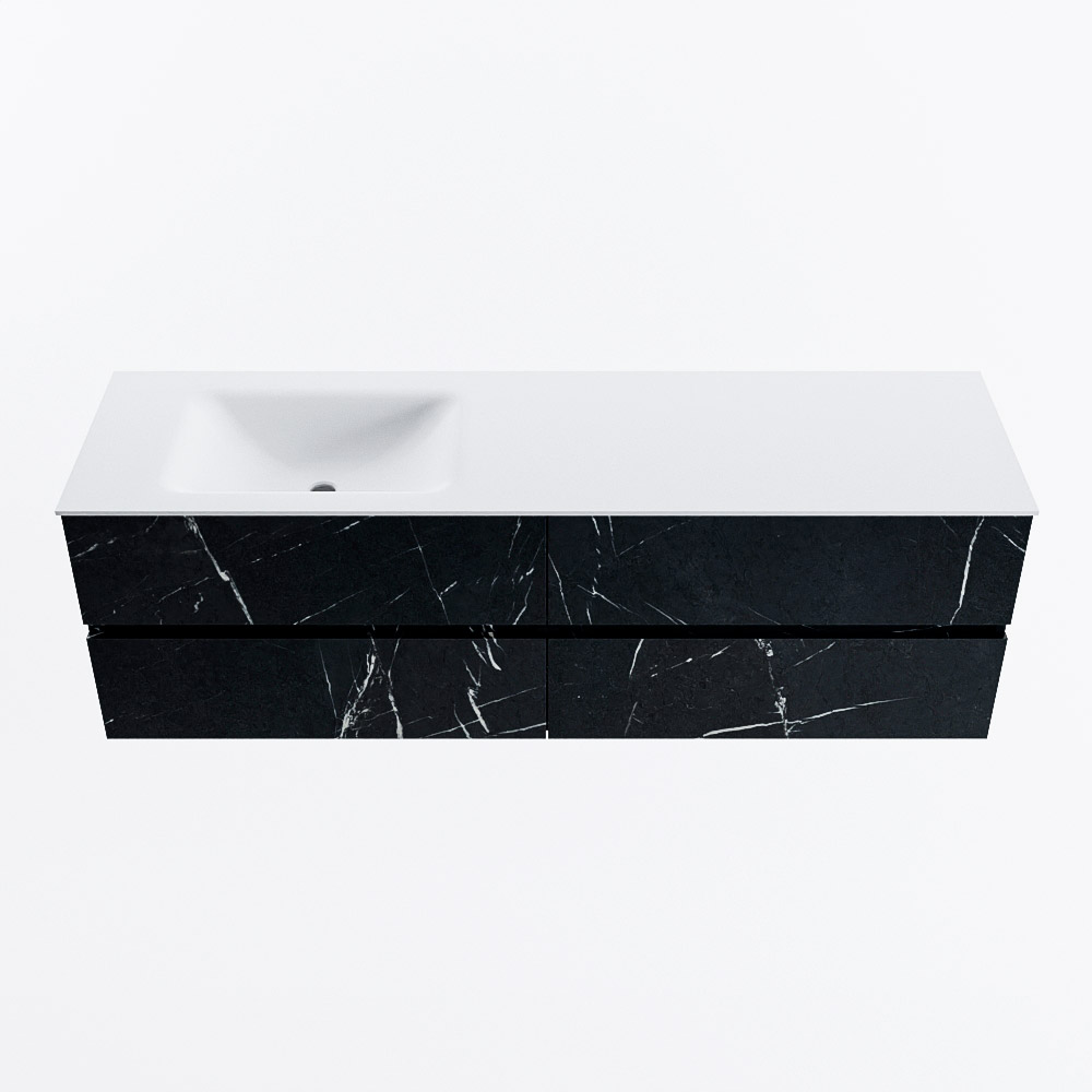 Mondiaz VICA 160cm badmeubel onderkast Marquina 4 lades. Wastafel CLOUD links 1 kraangat, kleur Talc.