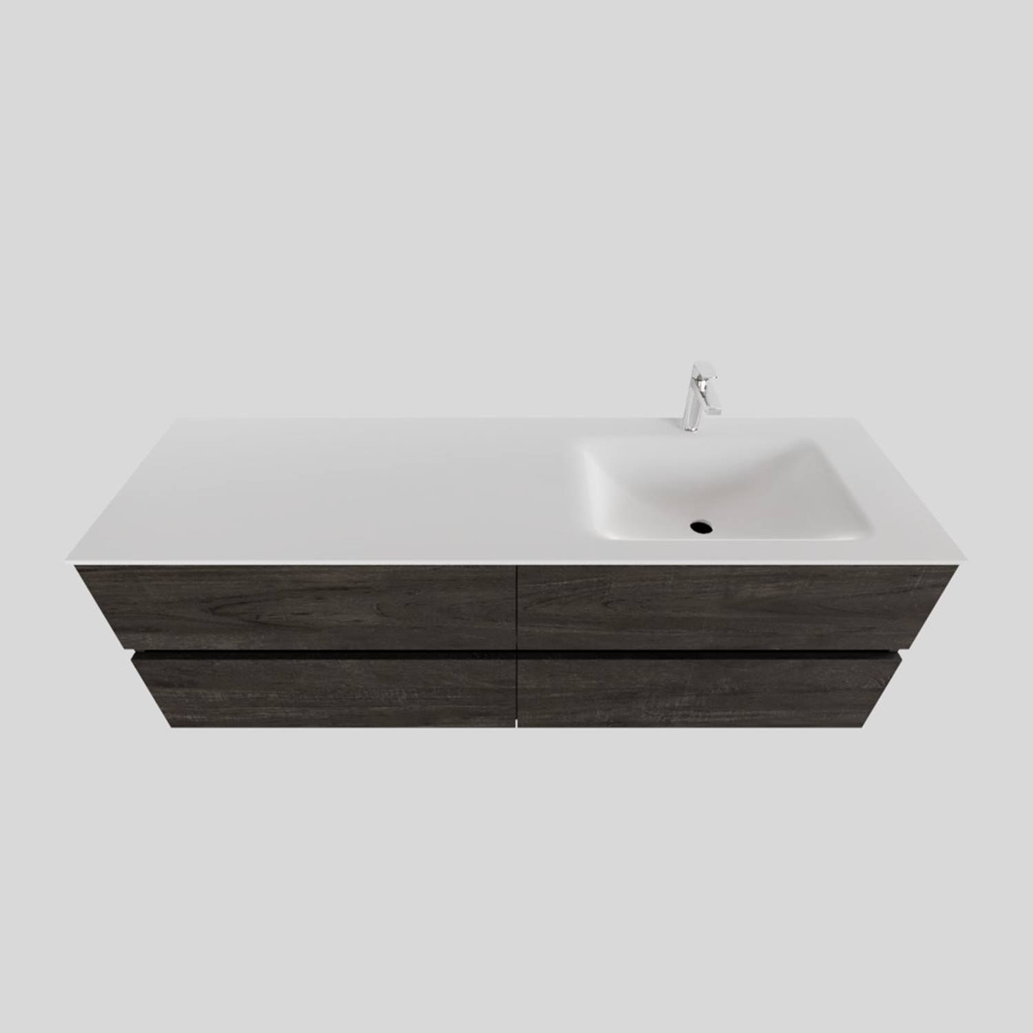 Boss & Wessing Badkamermeubel Solid Surface BWS Oslo 200x46 cm Wood Dark Brown Wasbak Rechts (1 kraangat, 4 lades)
