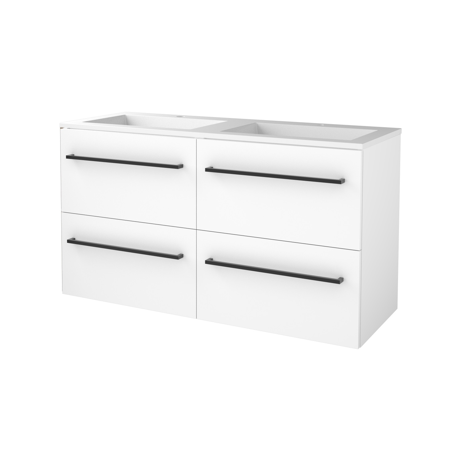Boss & Wessing Badmeubelset BWS Salt 120x46cm Met Grepen 4 Lades Met Wastafel Acryl 2 Kraangaten Ice White