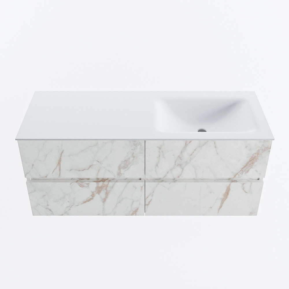 Mondiaz VICA 120cm badmeubel onderkast Carrara 4 lades. Wastafel CLOUD rechts zonder kraangat, kleur Talc.