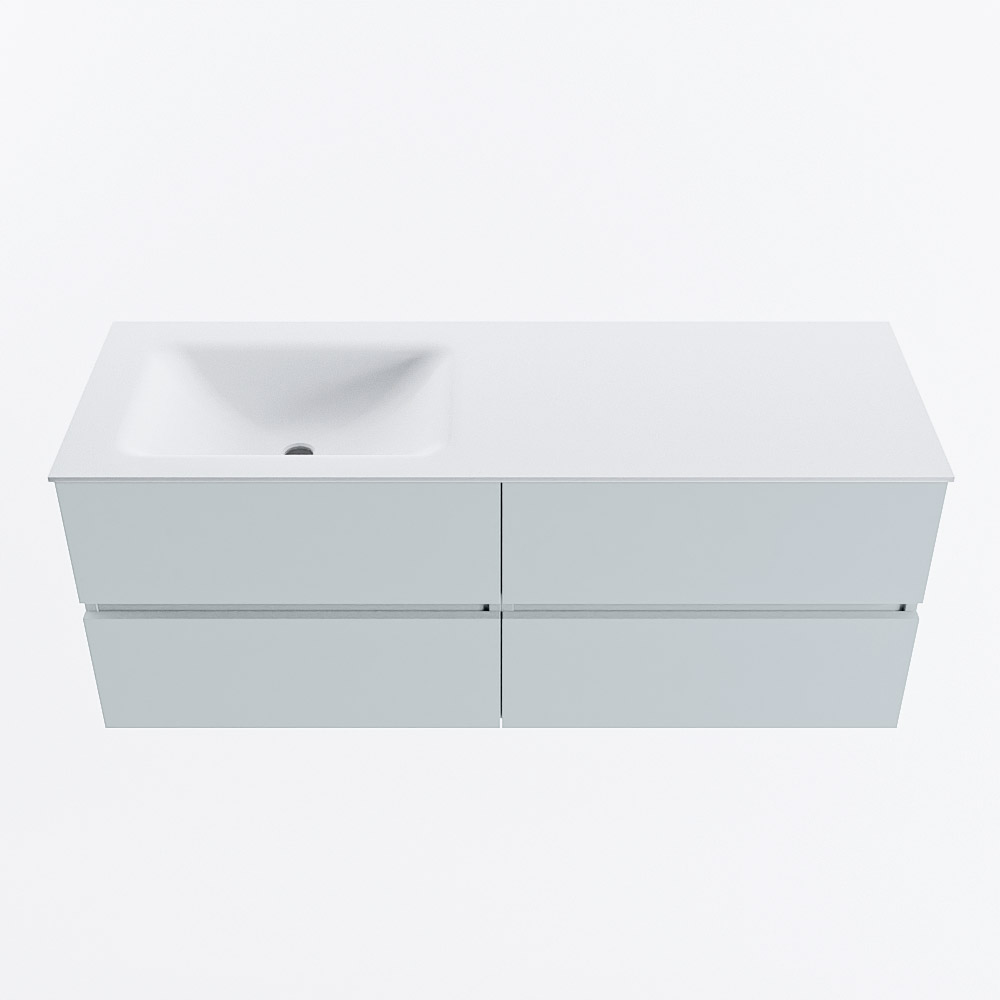 Mondiaz VICA 130cm badmeubel onderkast Clay 4 lades. Wastafel CLOUD links zonder kraangat, kleur Talc.