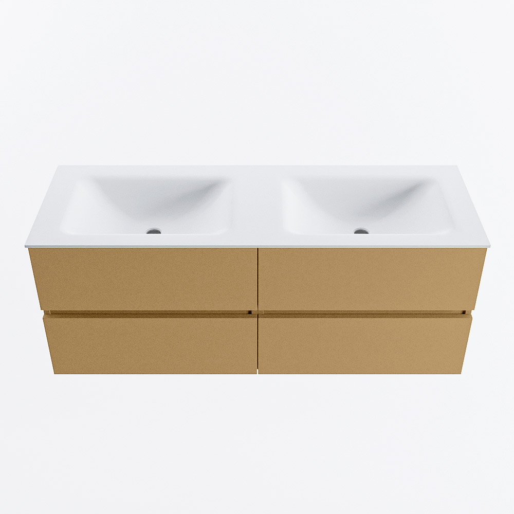 Mondiaz VICA 130cm badmeubel onderkast Oro 4 lades. Wastafel CLOUD dubbel 2 kraangaten, kleur Talc.