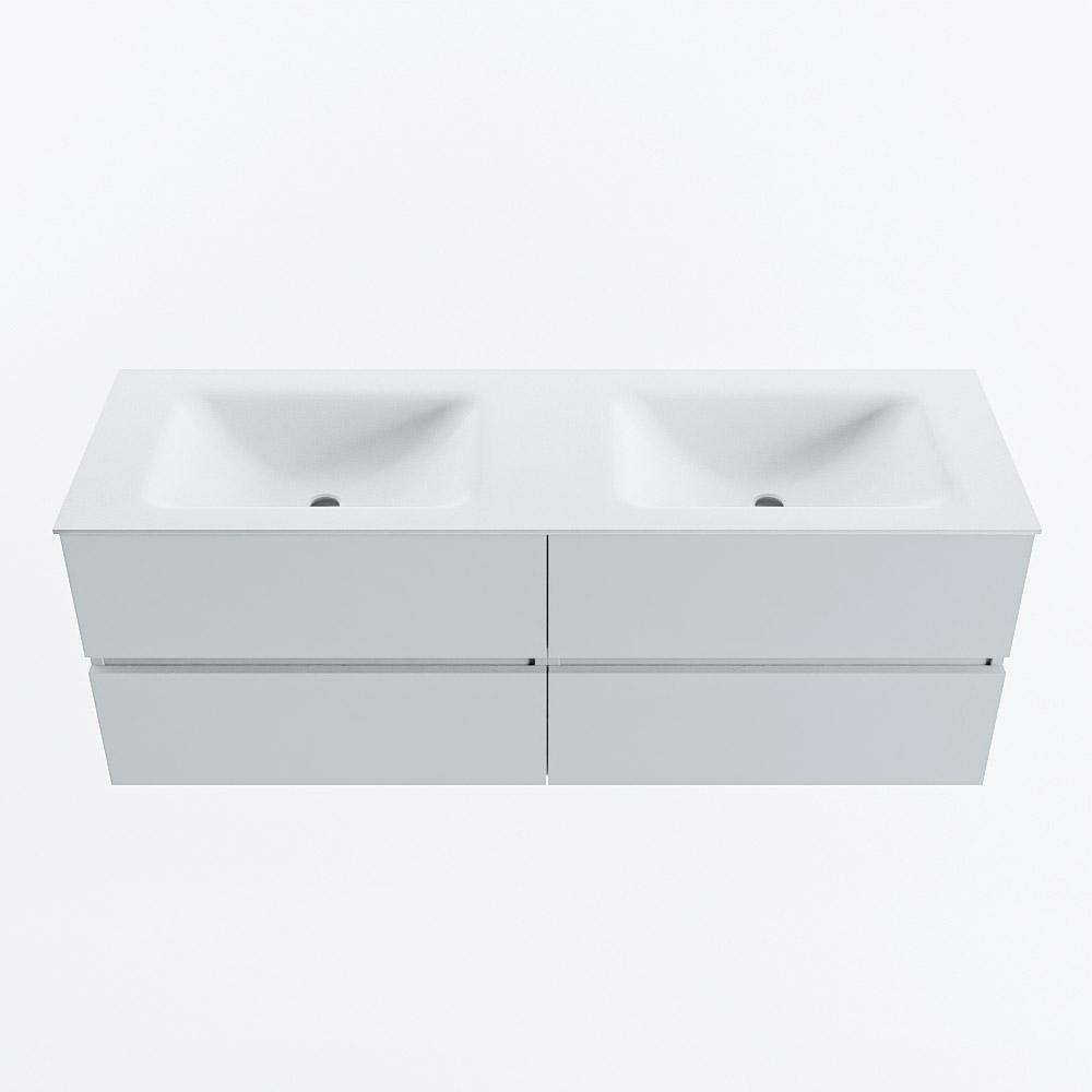 Mondiaz VICA 140cm badmeubel onderkast Clay 4 lades. Wastafel CLOUD dubbel 2 kraangaten, kleur Talc.