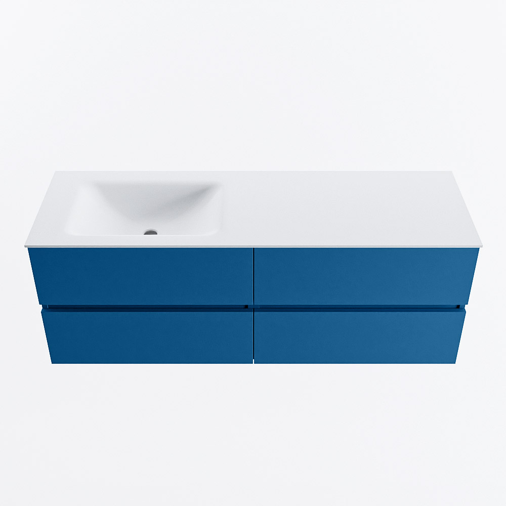 Mondiaz VICA 140cm badmeubel onderkast Jeans 4 lades. Wastafel CLOUD links zonder kraangat, kleur Talc.