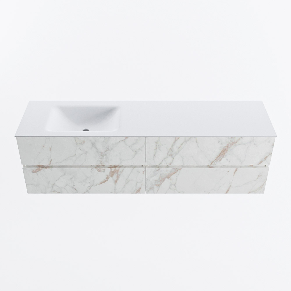 Mondiaz VICA 170cm badmeubel onderkast Carrara 4 lades. Wastafel CLOUD links zonder kraangat, kleur Talc.