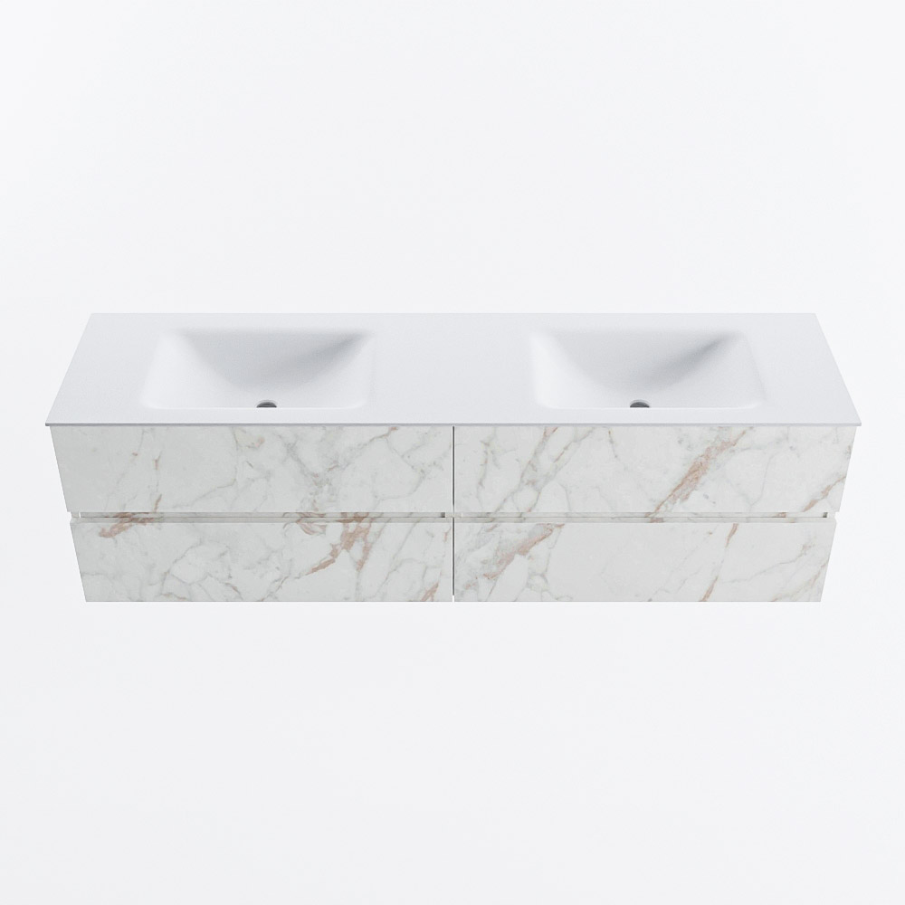 Mondiaz VICA 170cm badmeubel onderkast Carrara 4 lades. Wastafel CLOUD dubbel 2 kraangaten, kleur Talc.