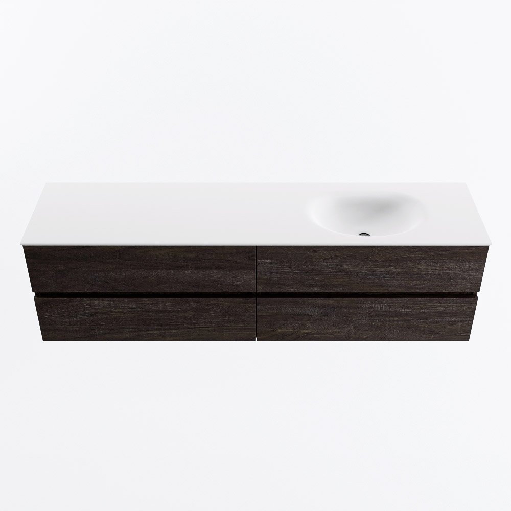 Mondiaz VICA 180cm badmeubel onderkast Dark Brown 4 lades. Wastafel MOON rechts zonder kraangat, kleur Talc.