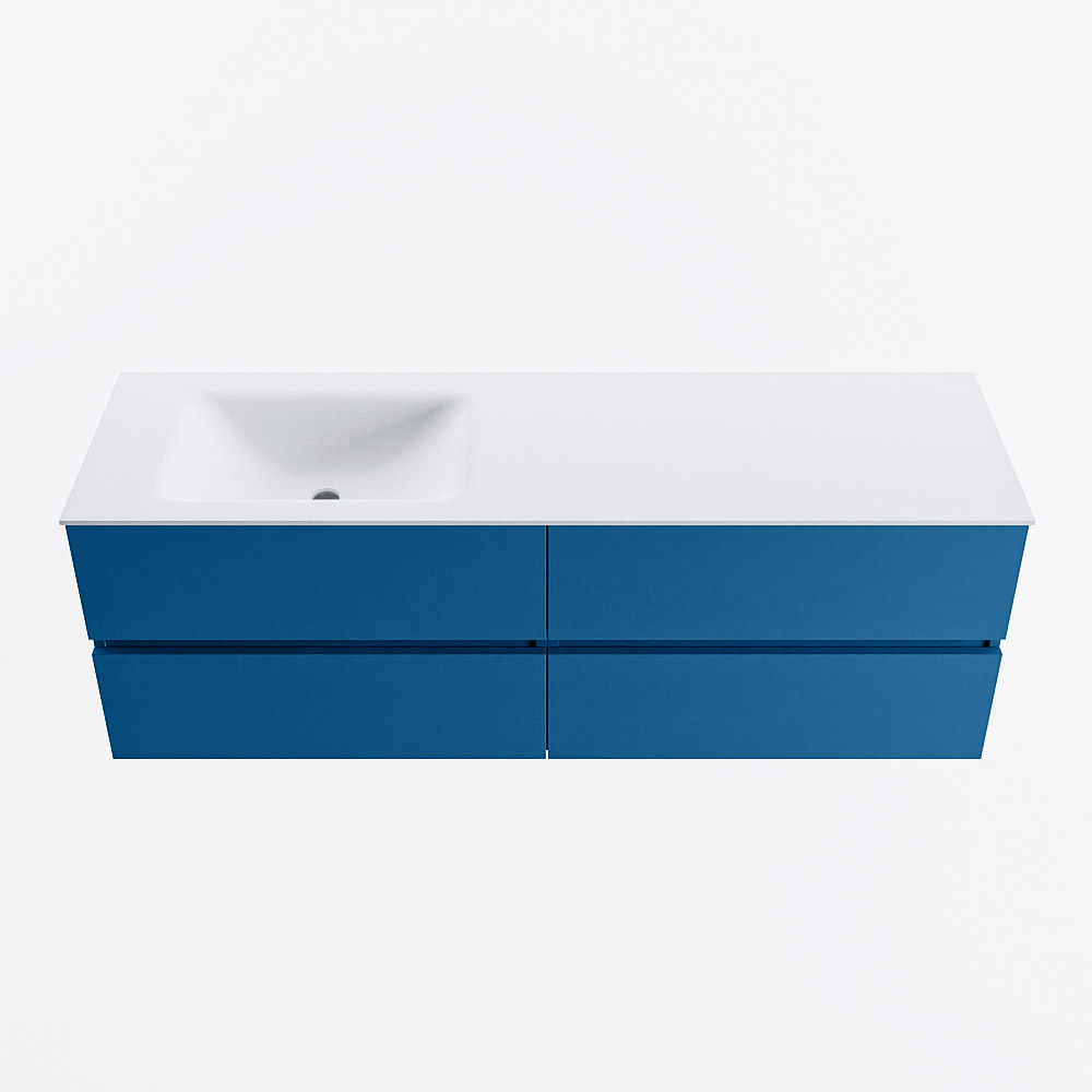 Mondiaz VICA 150cm badmeubel onderkast Jeans 4 lades. Wastafel CLOUD links 1 kraangat, kleur Talc.