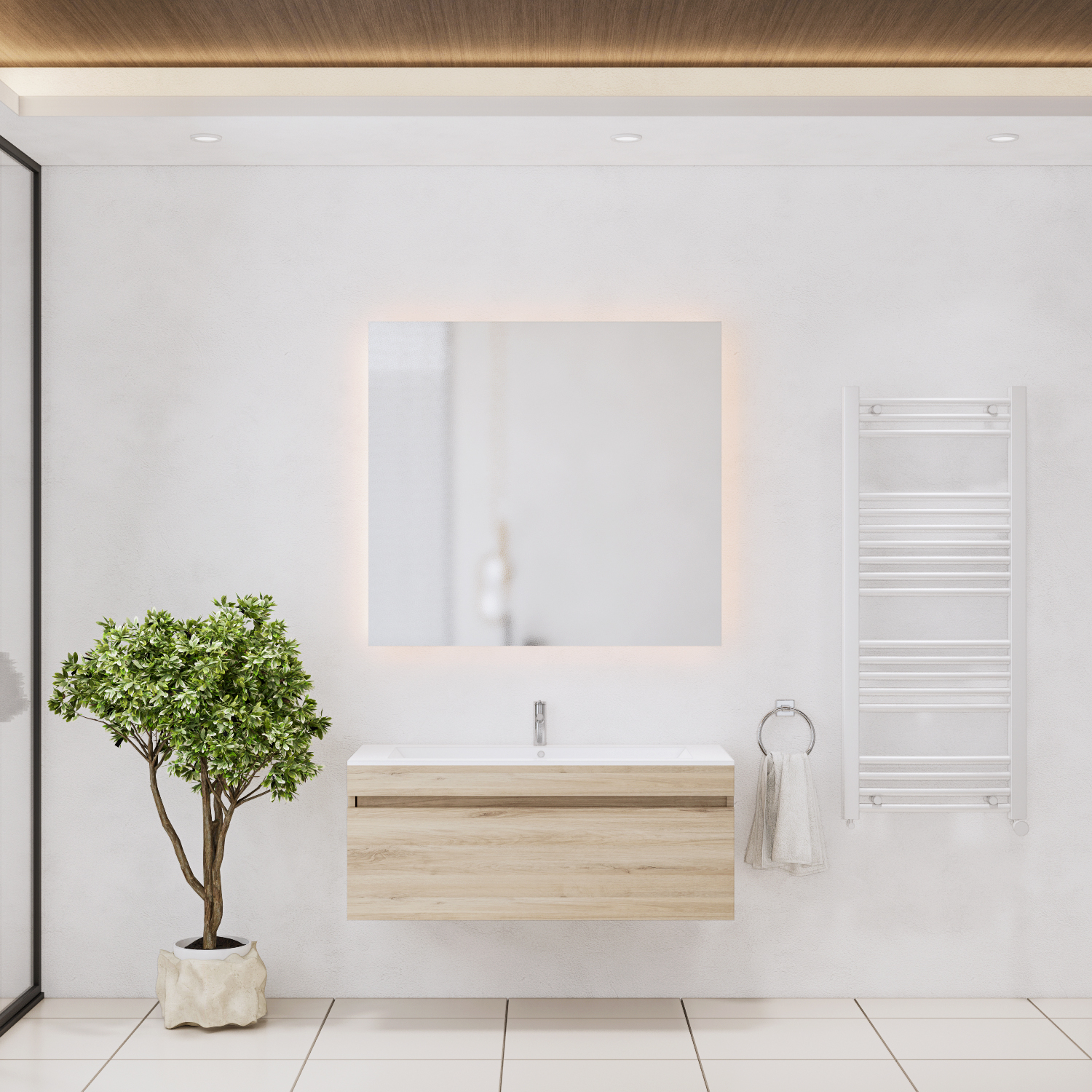 Gliss Design Badkamermeubelset  Anelius 100cm Grey Oak (Keuze uit wastafel, kraangaten & spiegel)