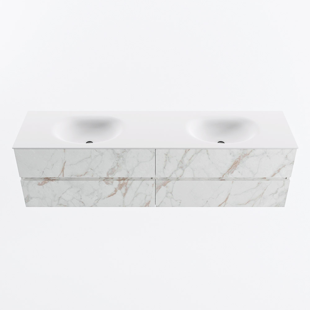 Mondiaz VICA 180cm badmeubel onderkast Carrara 4 lades. Wastafel MOON dubbel 2 kraangaten, kleur Talc.