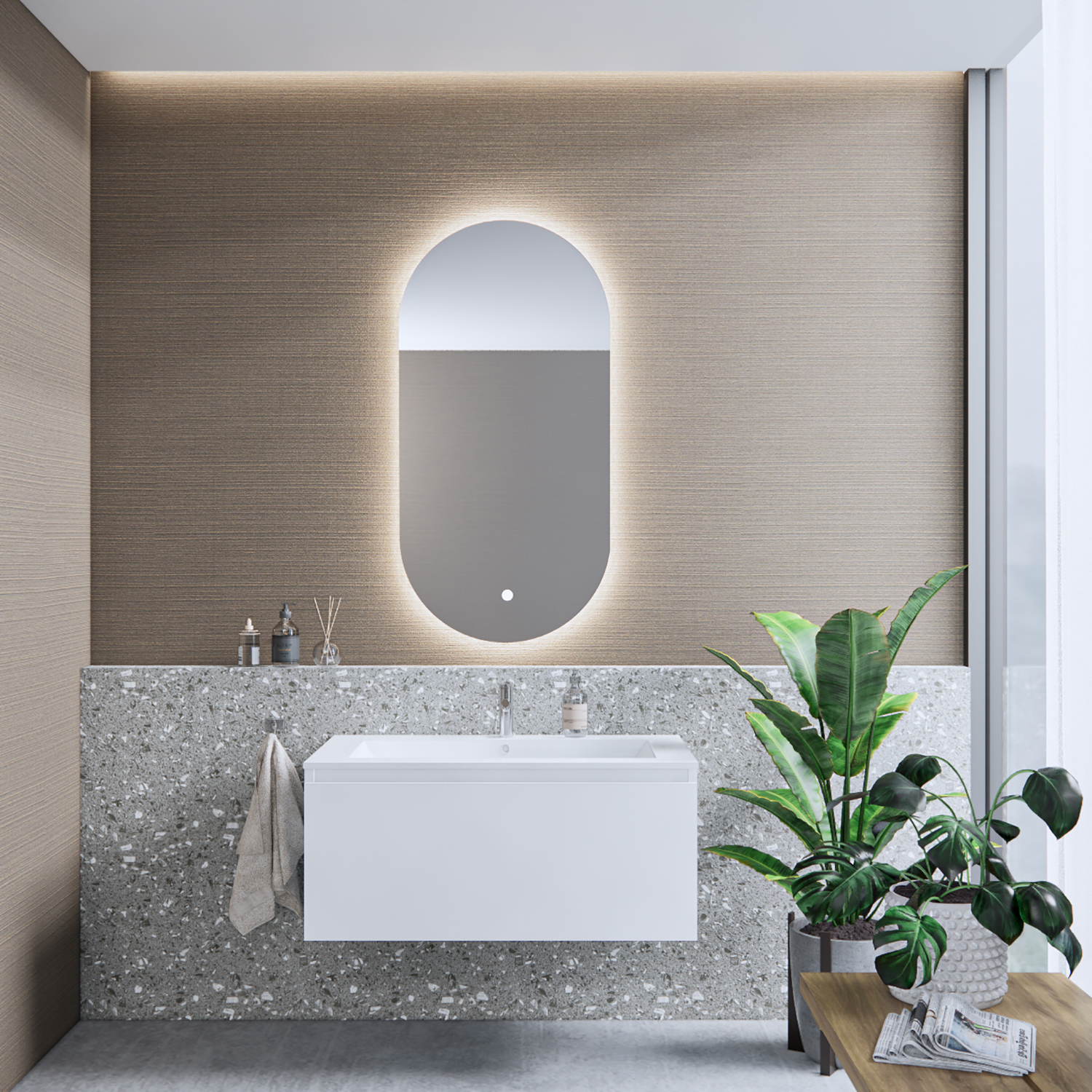 Boss & Wessing Badkamermeubelset BWS Anubis 90cm 1 Lade Mat Wit Met Wastafel (Naar Keuze)