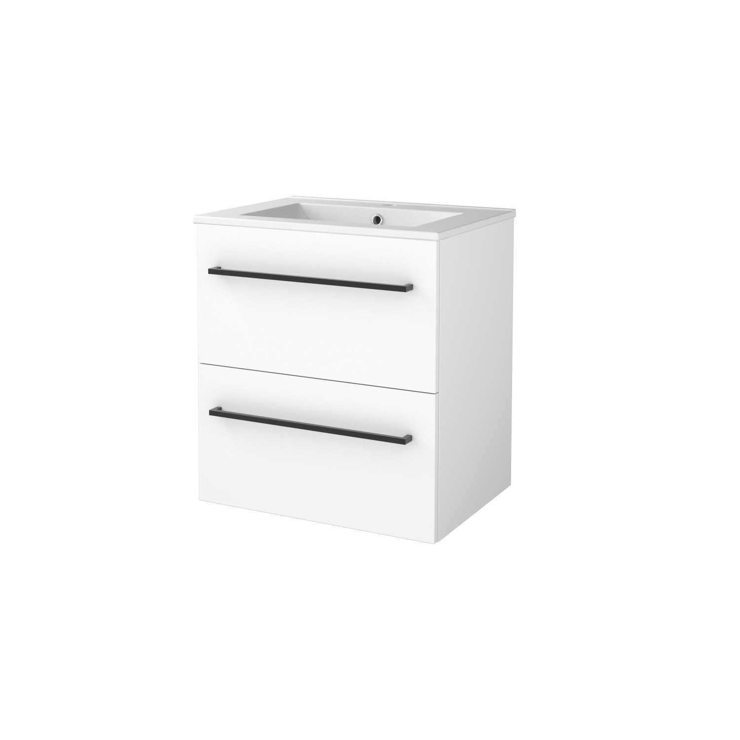 Boss & Wessing Badmeubelset BWS Salt 60x46cm Met Grepen 2 Lades Met Wastafel 1 Kraangat Ice White