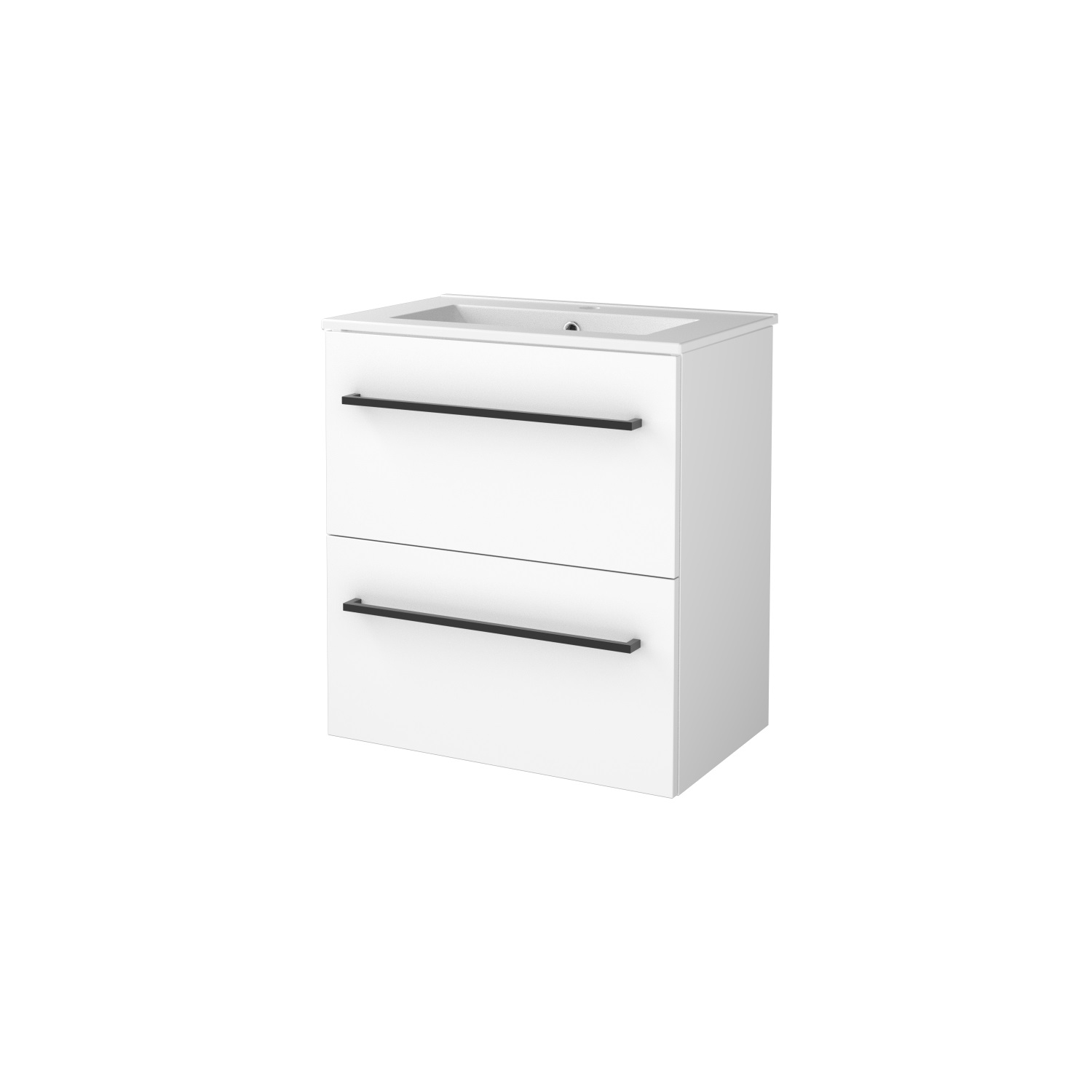 Boss & Wessing Badmeubelset BWS Salt 60x39cm Met Grepen 2 Lades Met Wastafel 1 Kraangat Ice White