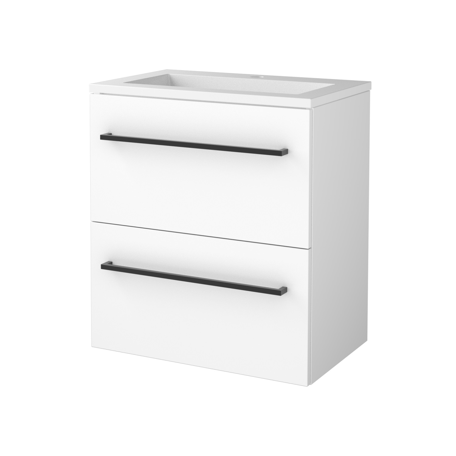 Boss & Wessing Badmeubelset BWS Salt 60x39cm Met Grepen 2 Lades Met Wastafel Acryl 1 Kraangat Ice White