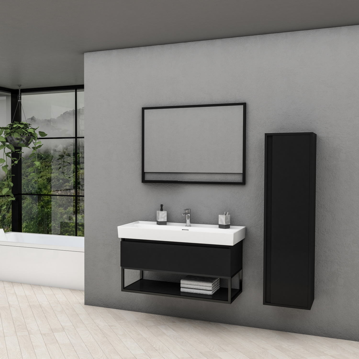 Boss & Wessing Badkamermeubelset BWS Harper 80 cm Mat Zwart