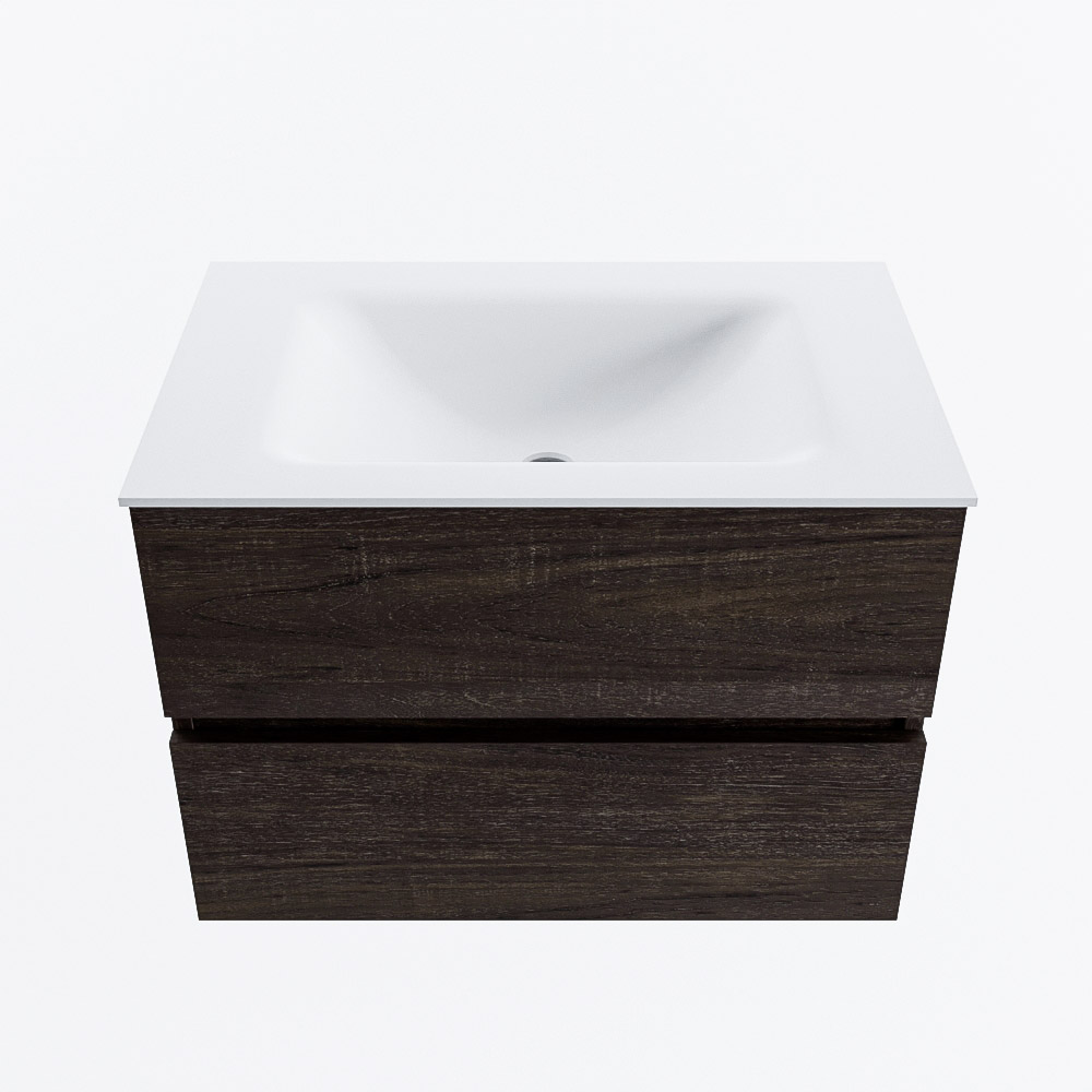 Mondiaz VICA 70cm badmeubel onderkast Dark Brown 2 lades. Wastafel CLOUD midden zonder kraangat, kleur Talc.