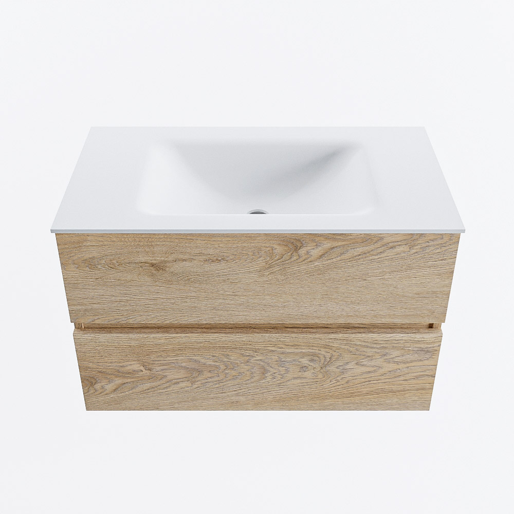Mondiaz VICA 80cm badmeubel onderkast Washed Oak 2 lades. Wastafel CLOUD midden zonder kraangat, kleur Talc.