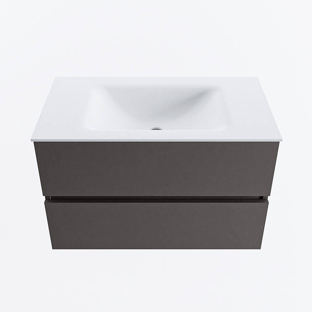 Mondiaz VICA 80cm badmeubel onderkast Dark Grey 2 lades. Wastafel CLOUD midden 1 kraangat, kleur Talc.