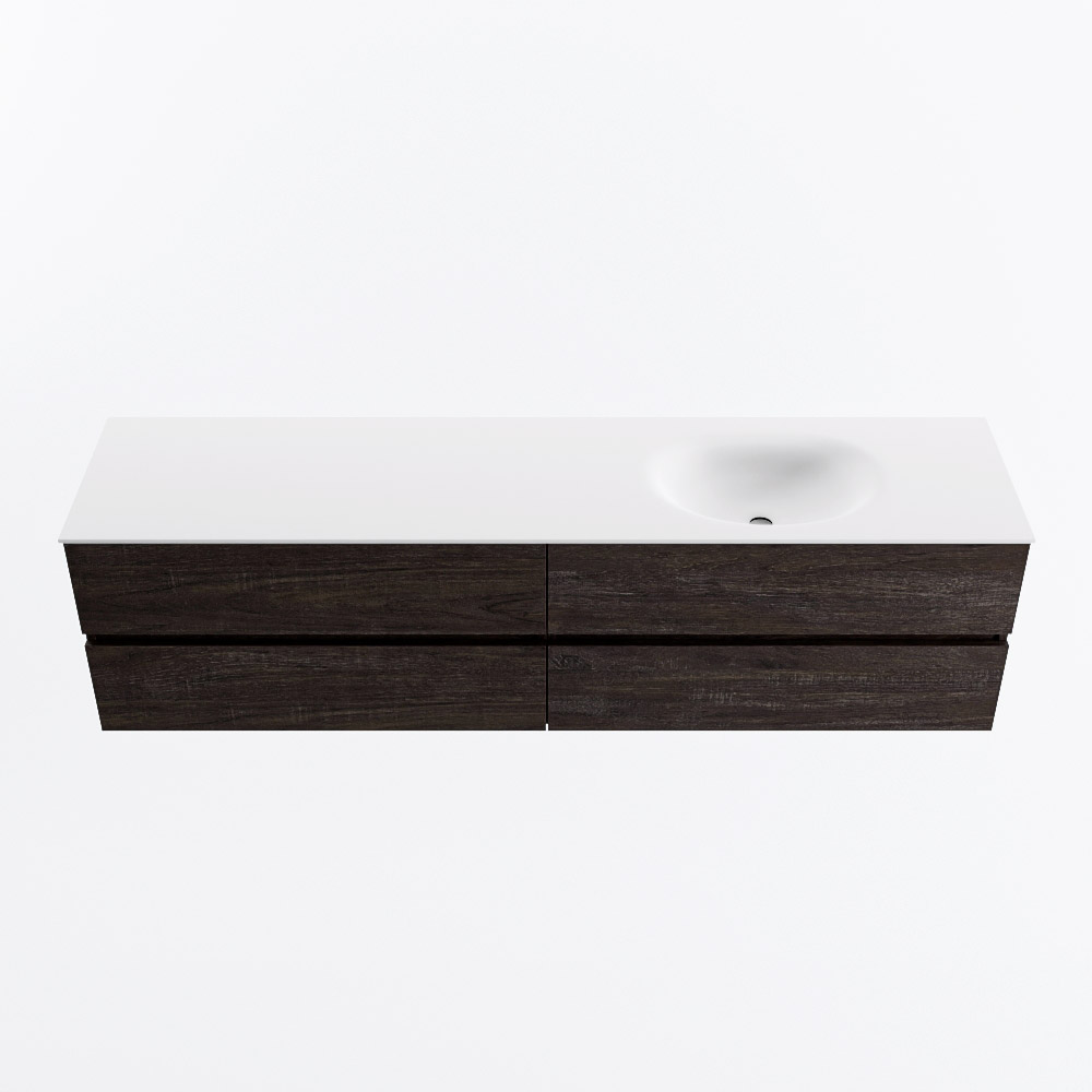Mondiaz VICA 190cm badmeubel onderkast Dark Brown 4 lades. Wastafel MOON rechts 1 kraangat, kleur Talc.