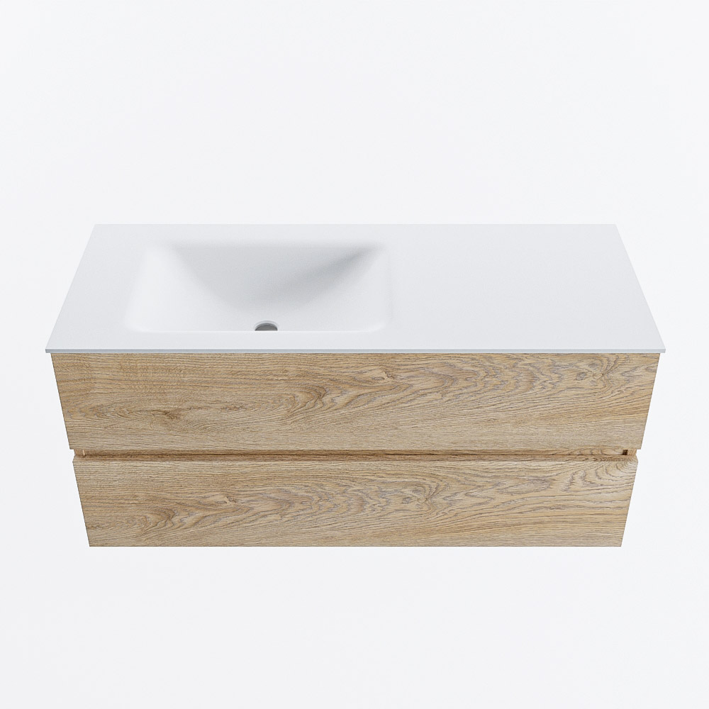 Mondiaz VICA 110cm badmeubel onderkast Washed Oak 2 lades. Wastafel CLOUD links 1 kraangat, kleur Talc.