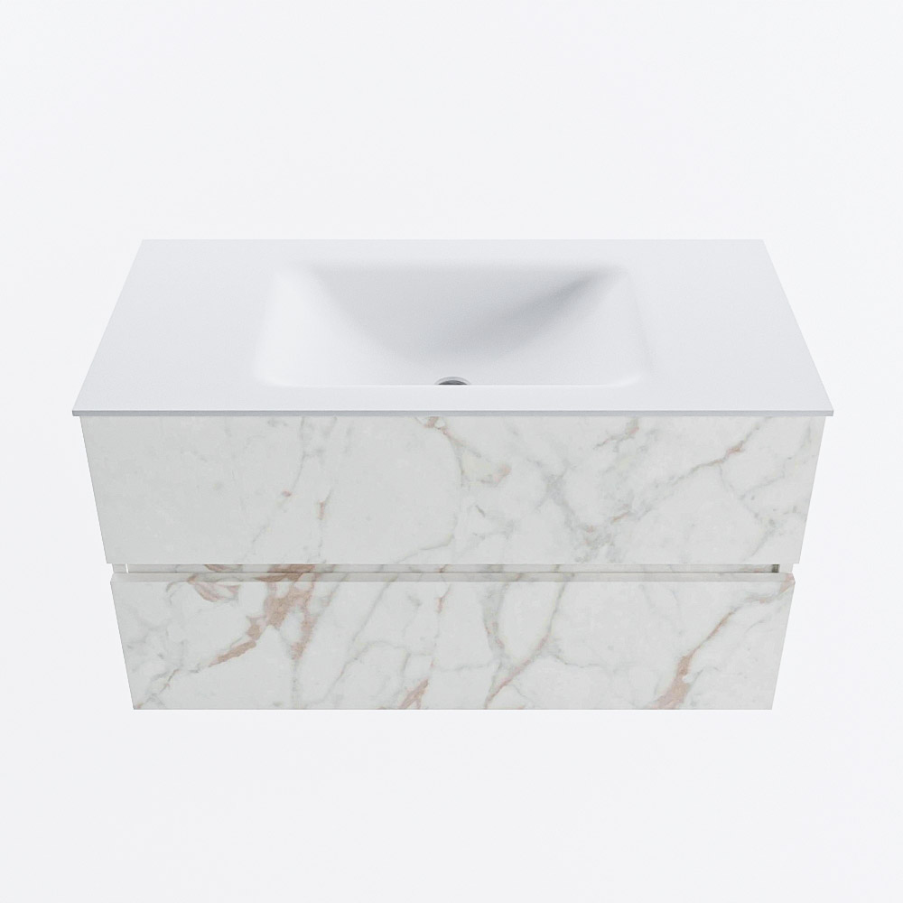Mondiaz VICA 90cm badmeubel onderkast Carrara 2 lades. Wastafel CLOUD midden 1 kraangat, kleur Talc.