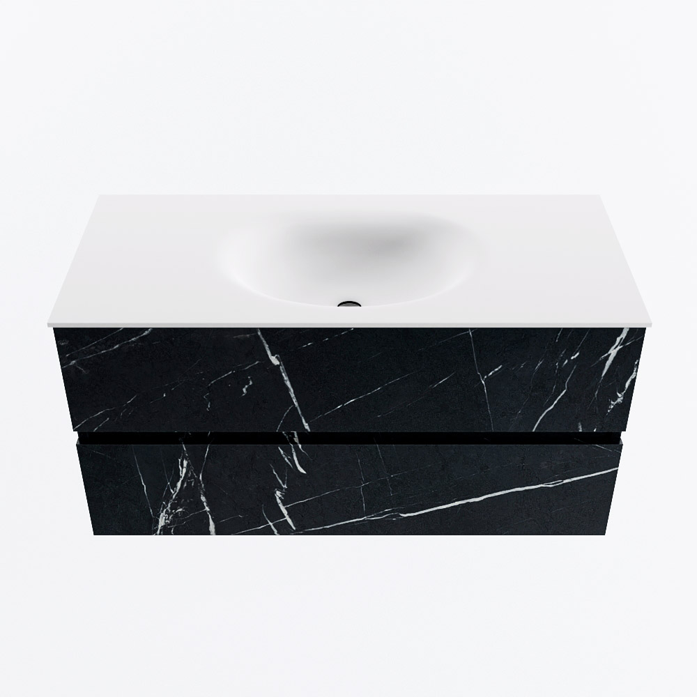 Mondiaz VICA 100cm badmeubel onderkast Marquina 2 lades. Wastafel MOON midden 1 kraangat, kleur Talc.