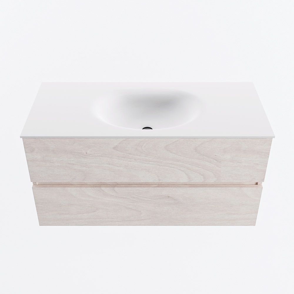 Mondiaz VICA 100cm badmeubel onderkast Underlayment 2 lades. Wastafel MOON midden 1 kraangat, kleur Talc.