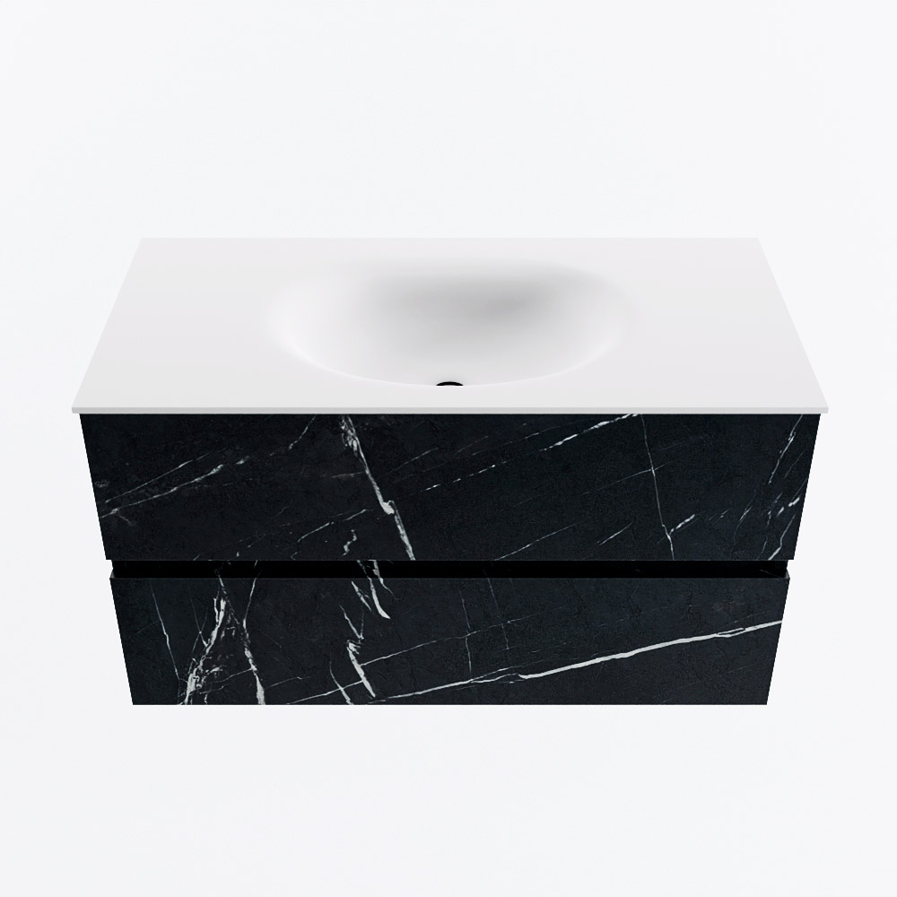 Mondiaz VICA 90cm badmeubel onderkast Marquina 2 lades. Wastafel MOON midden 1 kraangat, kleur Talc.
