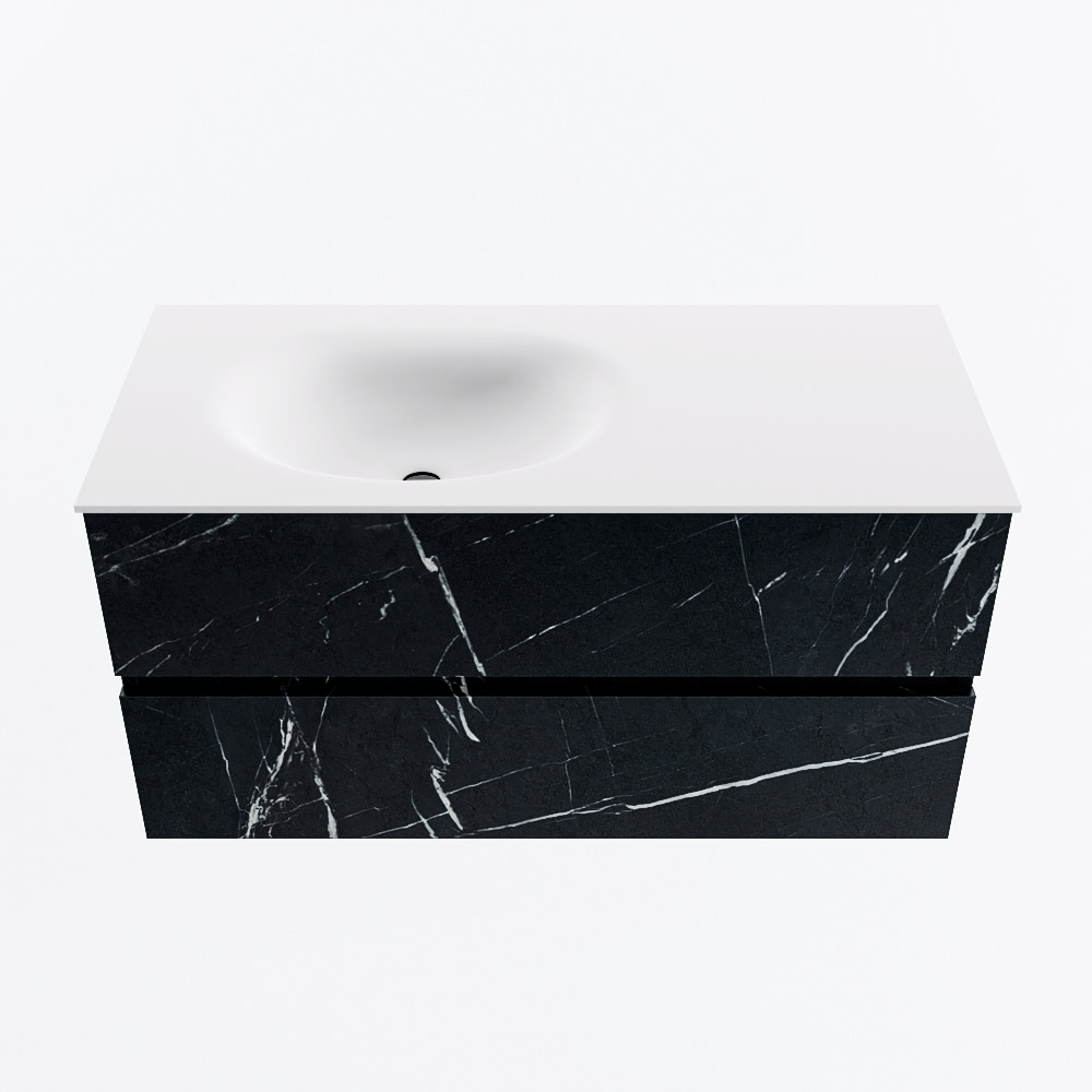 Mondiaz VICA 100cm badmeubel onderkast Marquina 2 lades. Wastafel MOON links 1 kraangat, kleur Talc.