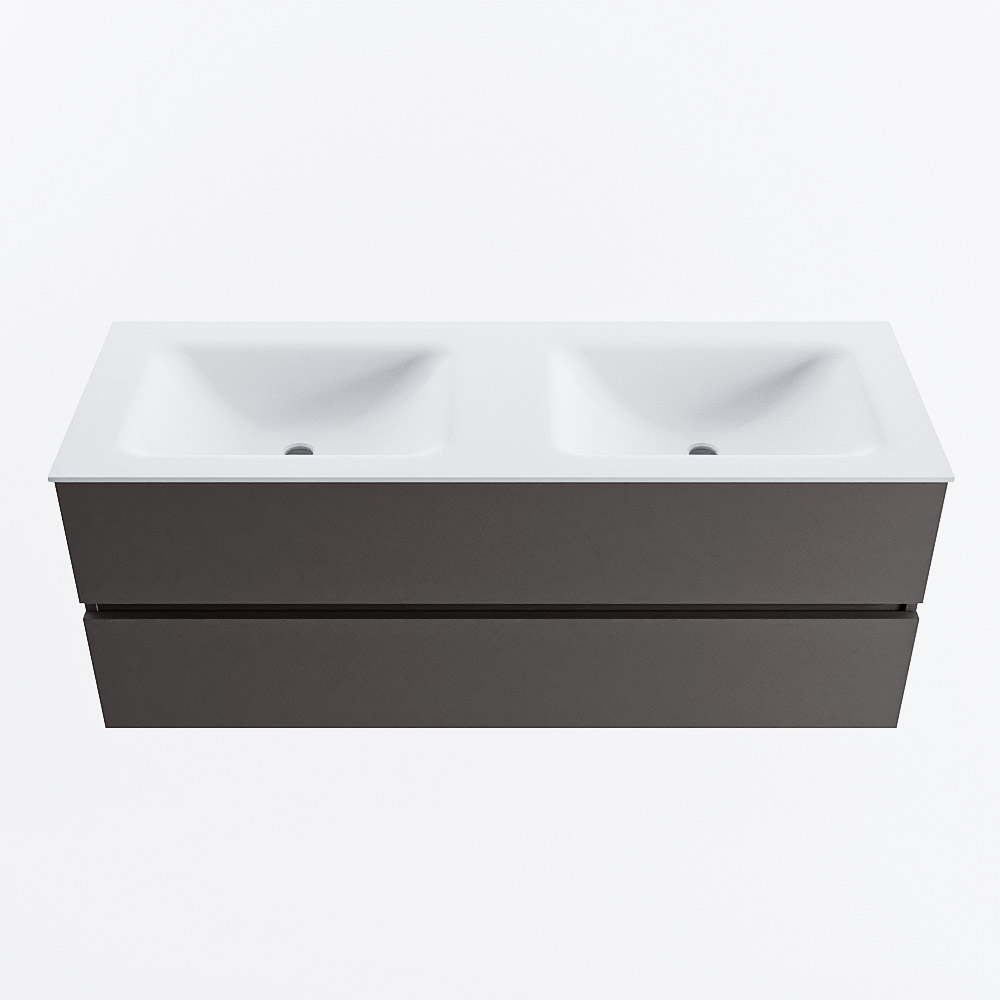 Mondiaz VICA 130cm badmeubel onderkast Dark Grey 2 lades. Wastafel CLOUD dubbel zonder kraangat, kleur Talc.