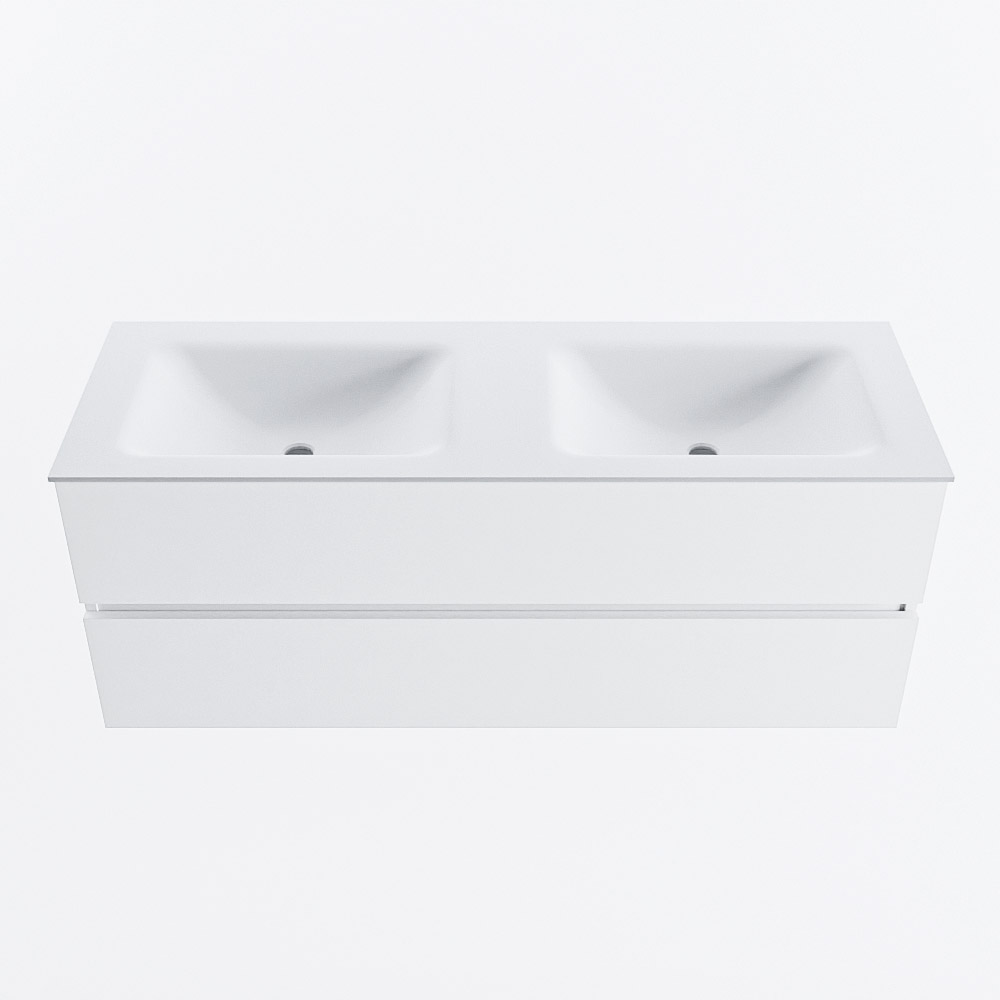 Mondiaz VICA 130cm badmeubel onderkast Talc 2 lades. Wastafel CLOUD dubbel 2 kraangaten, kleur Talc.