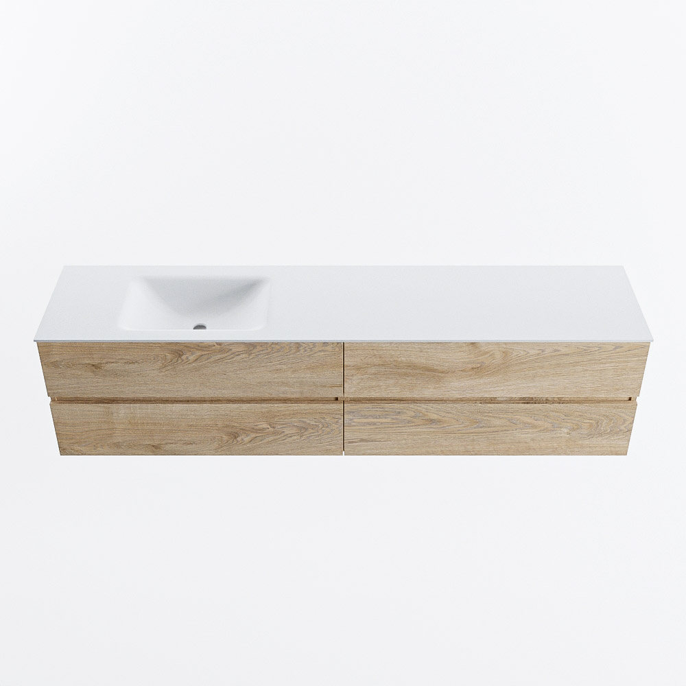 Mondiaz VICA 200cm badmeubel onderkast Washed Oak 4 lades. Wastafel CLOUD links 1 kraangat, kleur Talc.