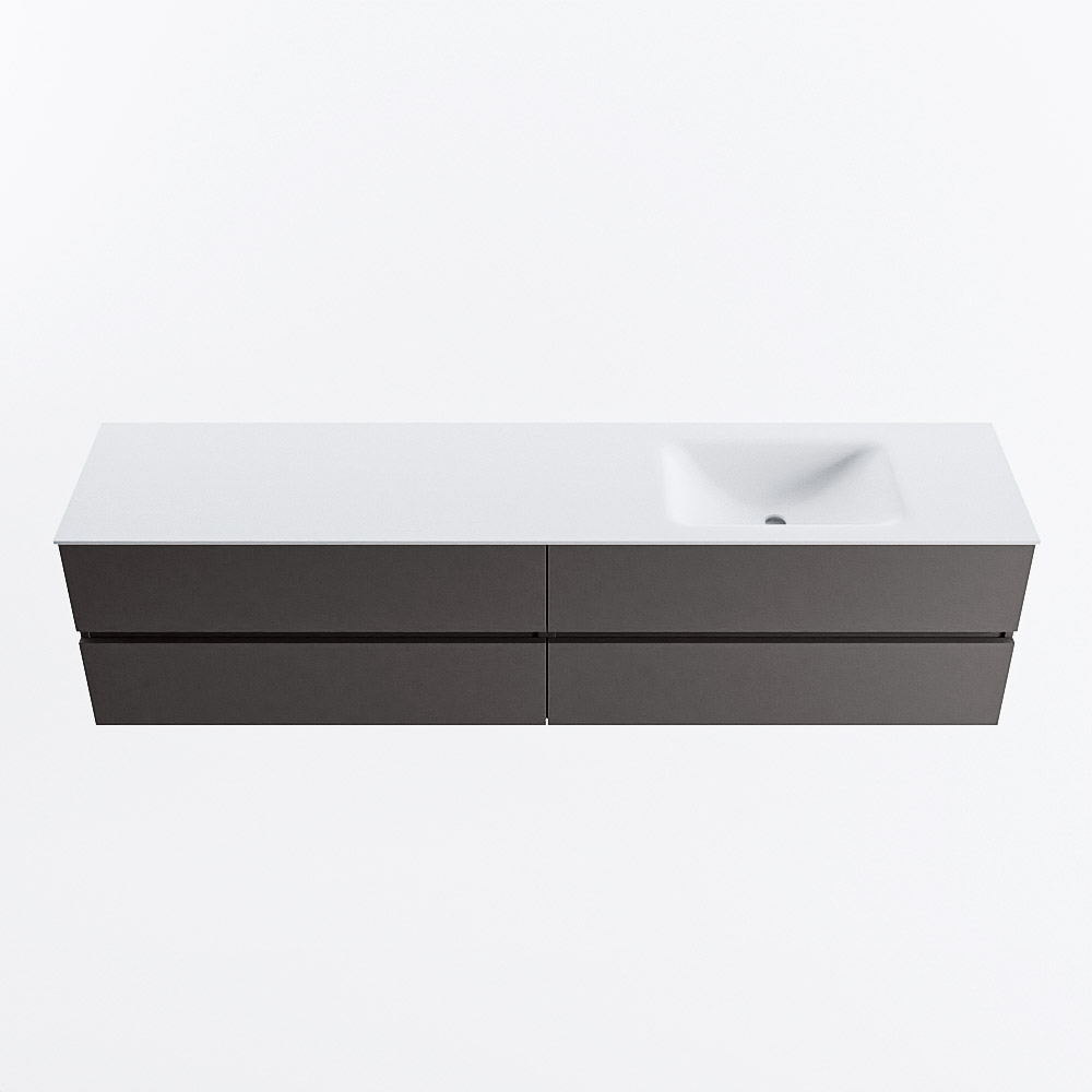 Mondiaz VICA 200cm badmeubel onderkast Dark Grey 4 lades. Wastafel CLOUD rechts 1 kraangat, kleur Talc.