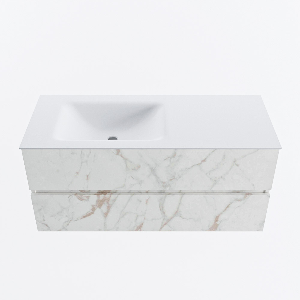 Mondiaz VICA 110cm badmeubel onderkast Carrara 2 lades. Wastafel CLOUD links 1 kraangat, kleur Talc.